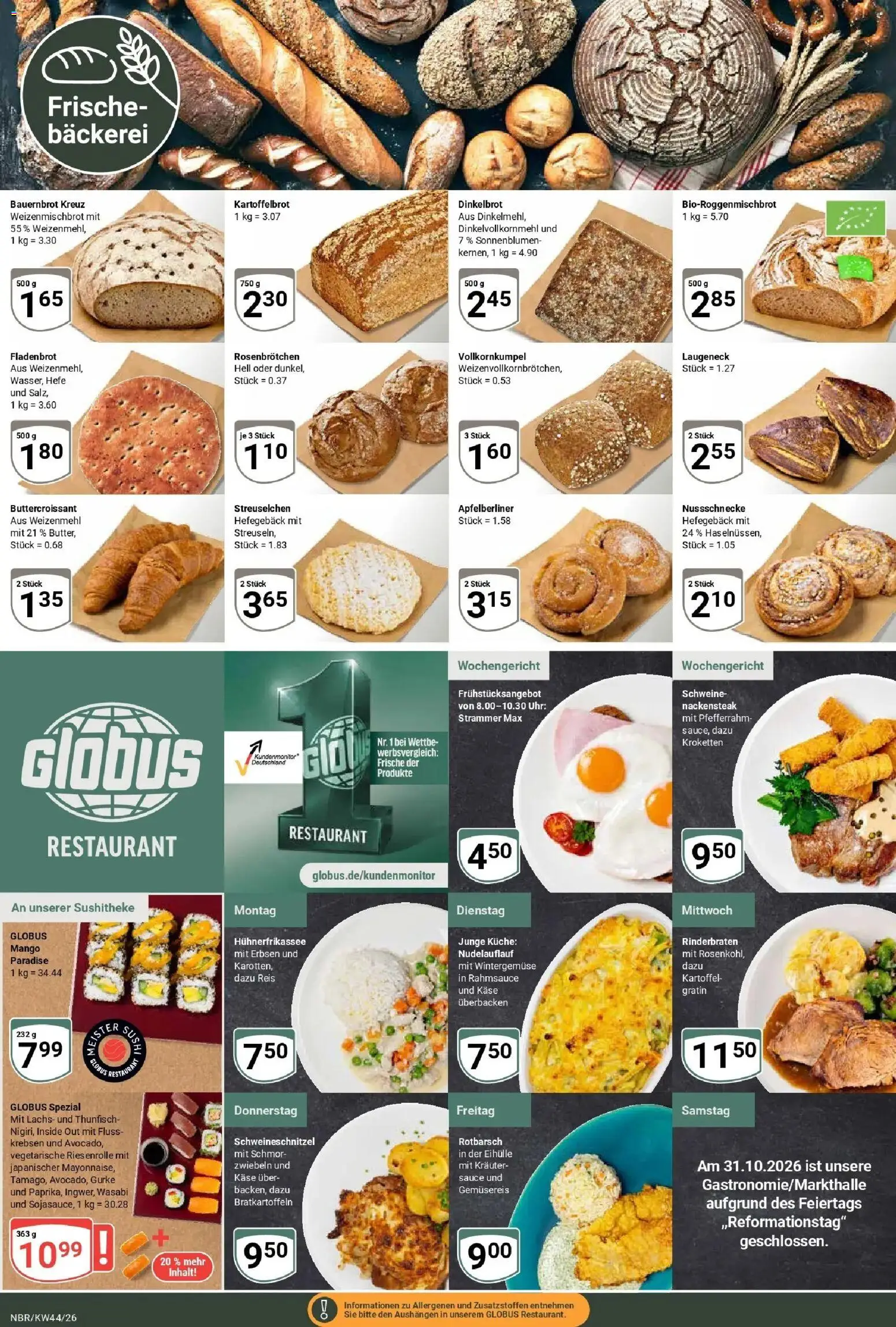 Globus Prospekt Neubrandenburg – gültig ab 26.10.2026 | Seite: 7 | Produkte: Bäckerei, Weizenmehl, Reis, Uhr