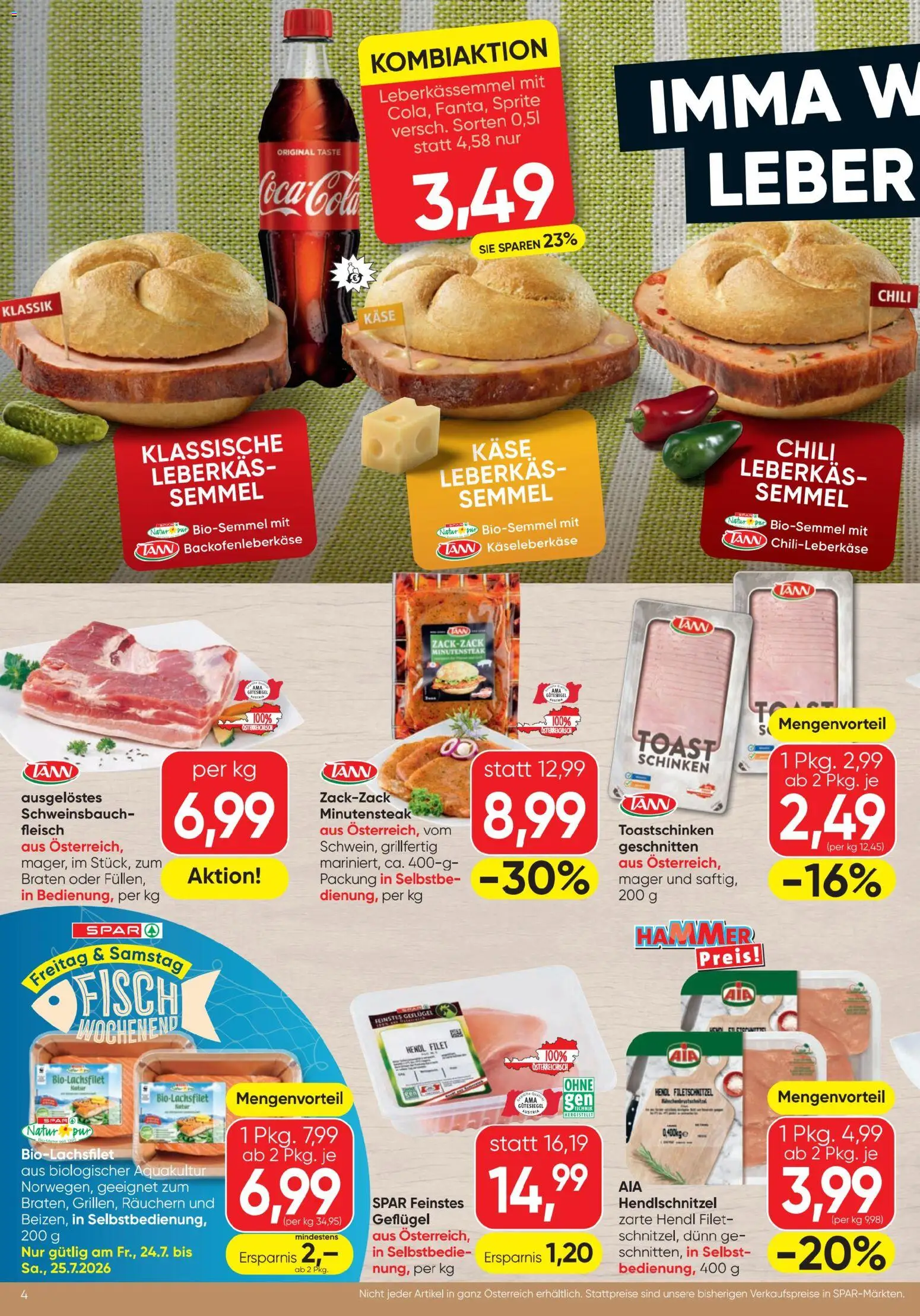 Spar - Flugblatt gültig ab 23.07.2026 | Seite: 4 | Produkte: Chili, Käse, Schinken, Fisch
