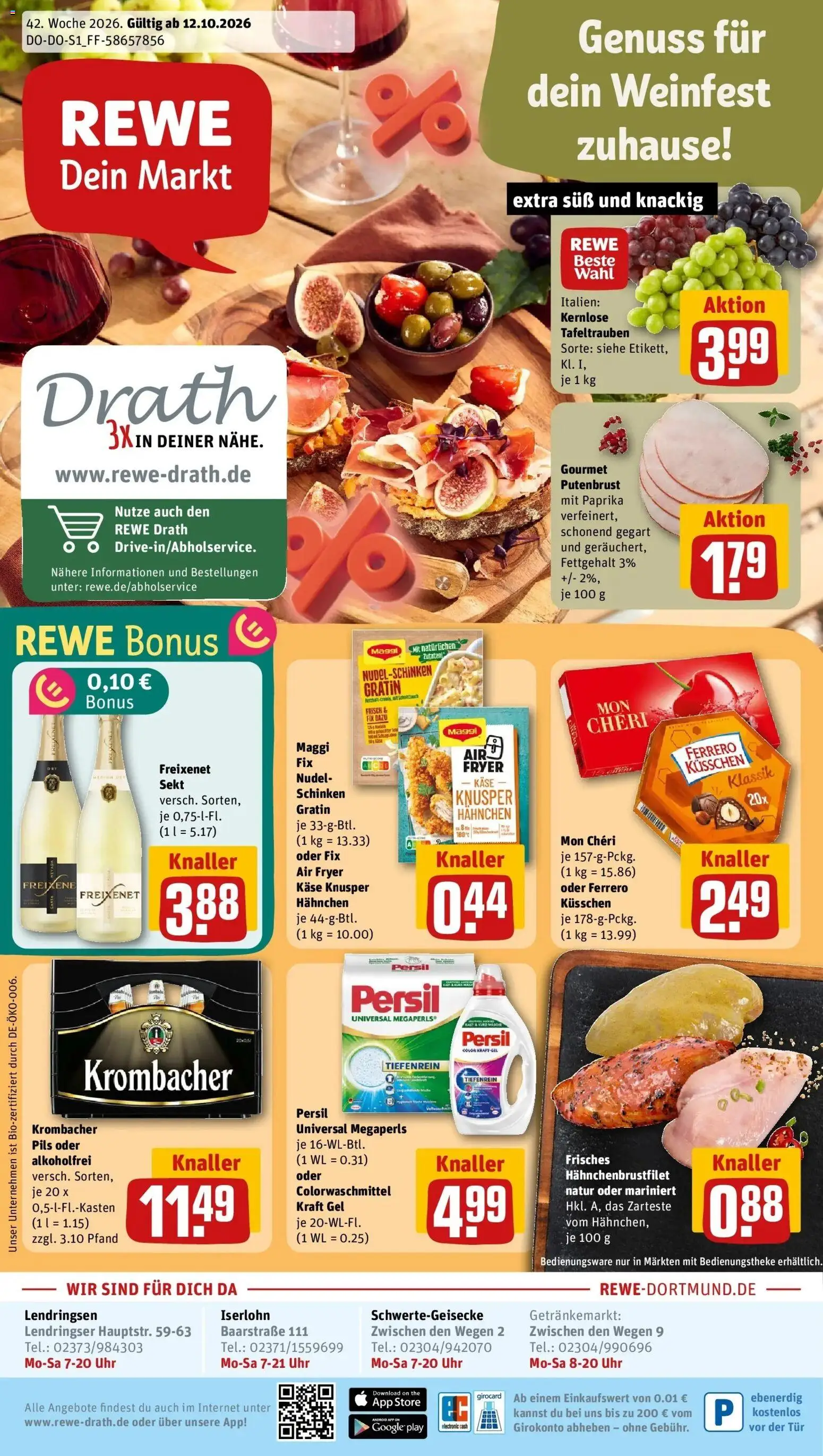 REWE Prospekt ab 12.10.2026 zum Blättern » Angebote | Seite: 1 | Produkte: Freixenet, Pils, Tür, Uhr
