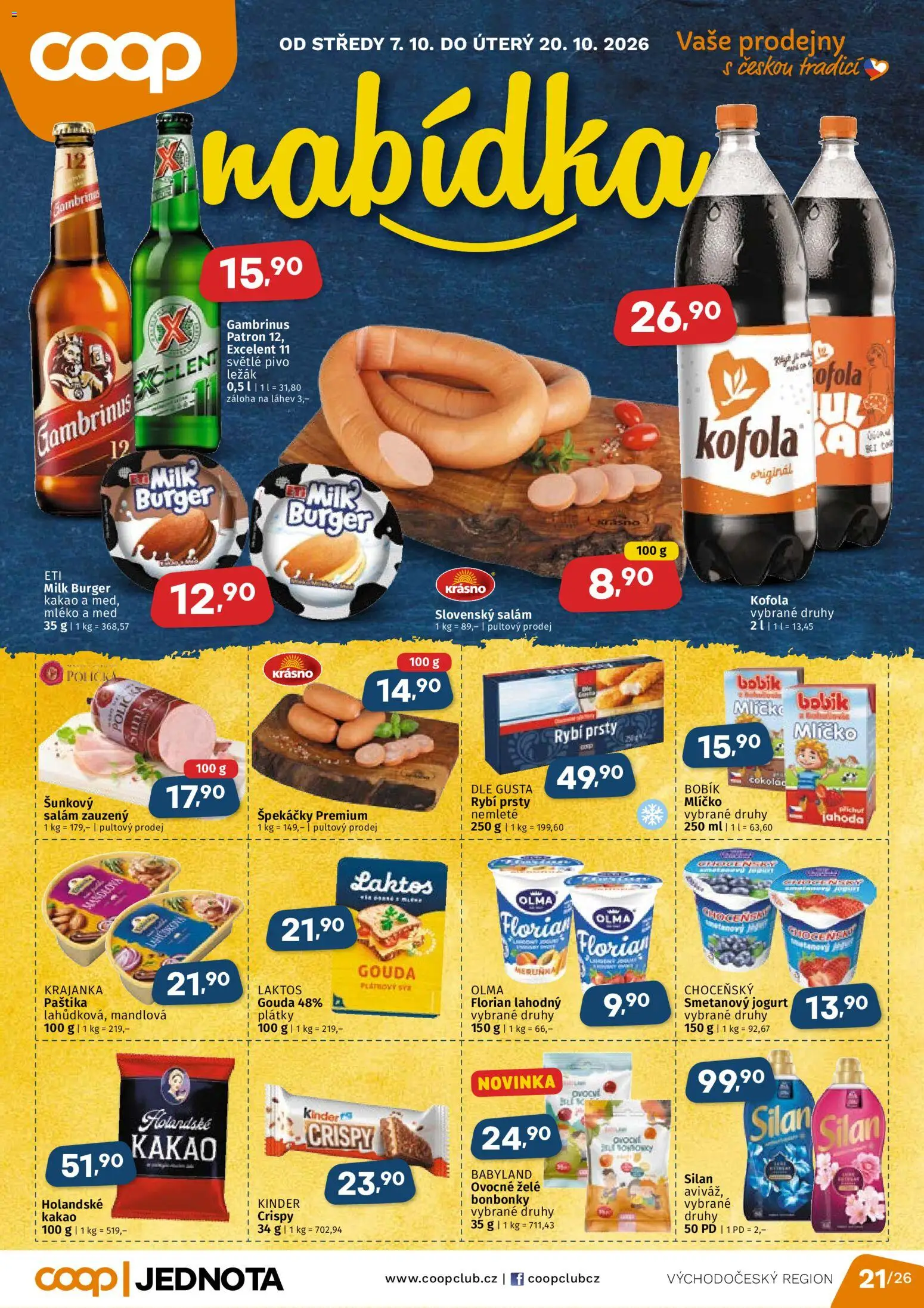 Coop leták - Východočeský region od 07.10.2026 | Strana: 1 | Produkty: Excelent 11, Silan, Gambrinus, Paštika