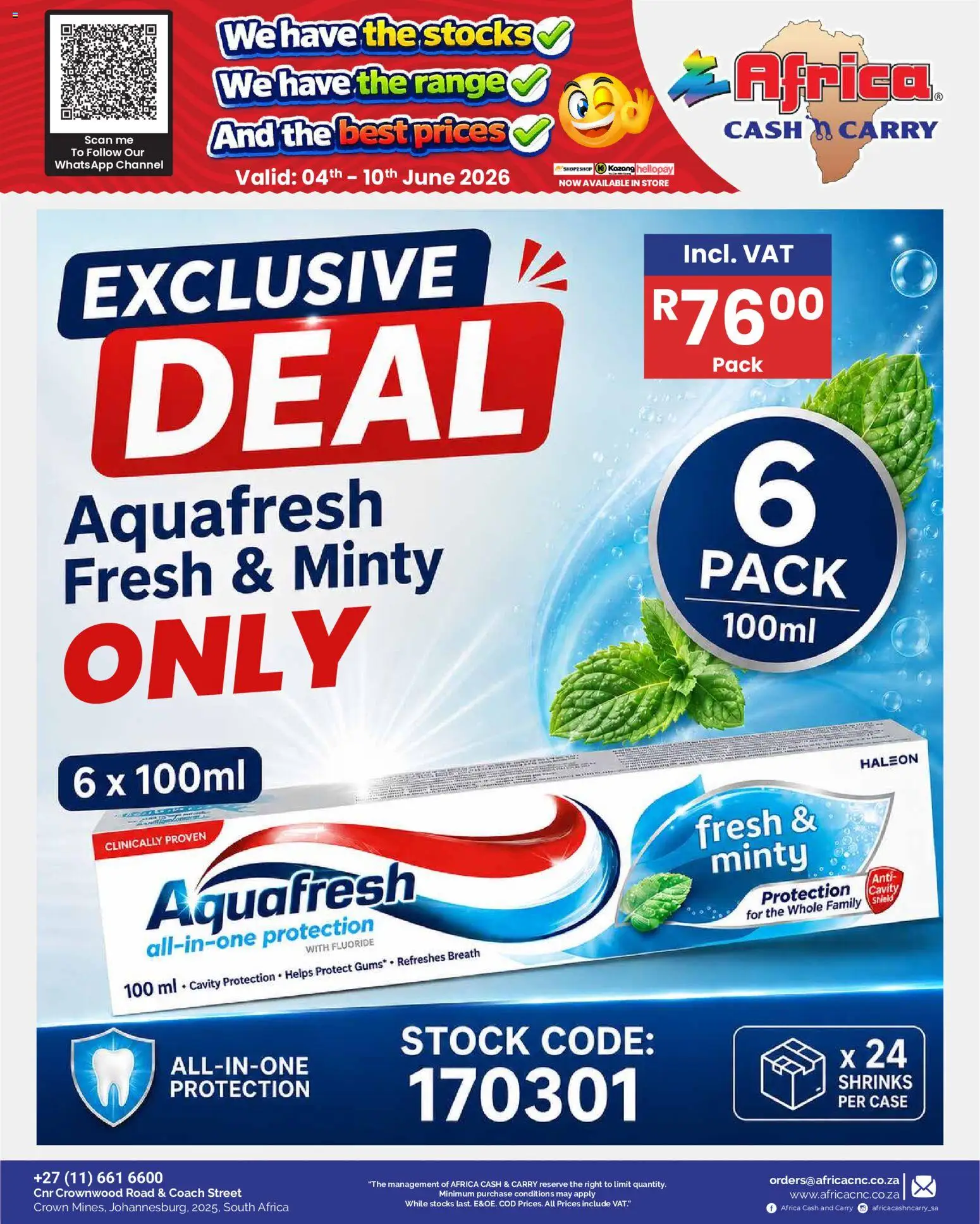 New Africa Cash & Carry catalogue – valid from 04.06.2026 | Page: 16 | Products: Case, Stock