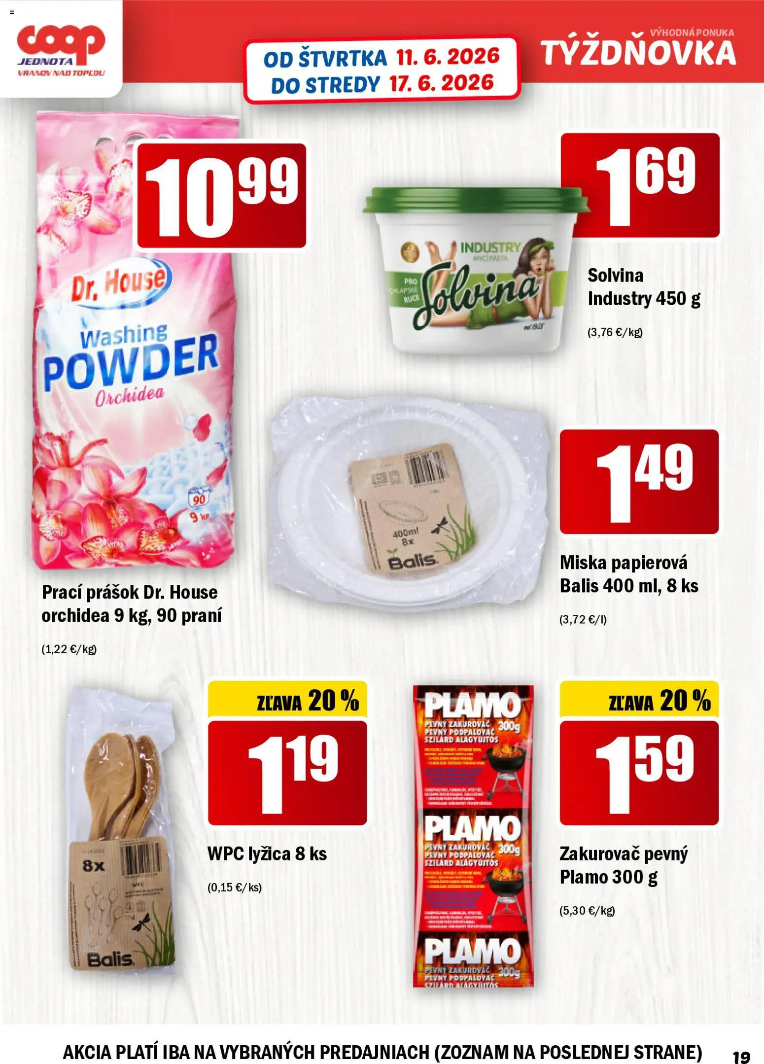 Nové COOP Jednota akcie – leták je platný od 11.06.2026 | Strana: 19 | Produkty: Prací prášok, Orchidea