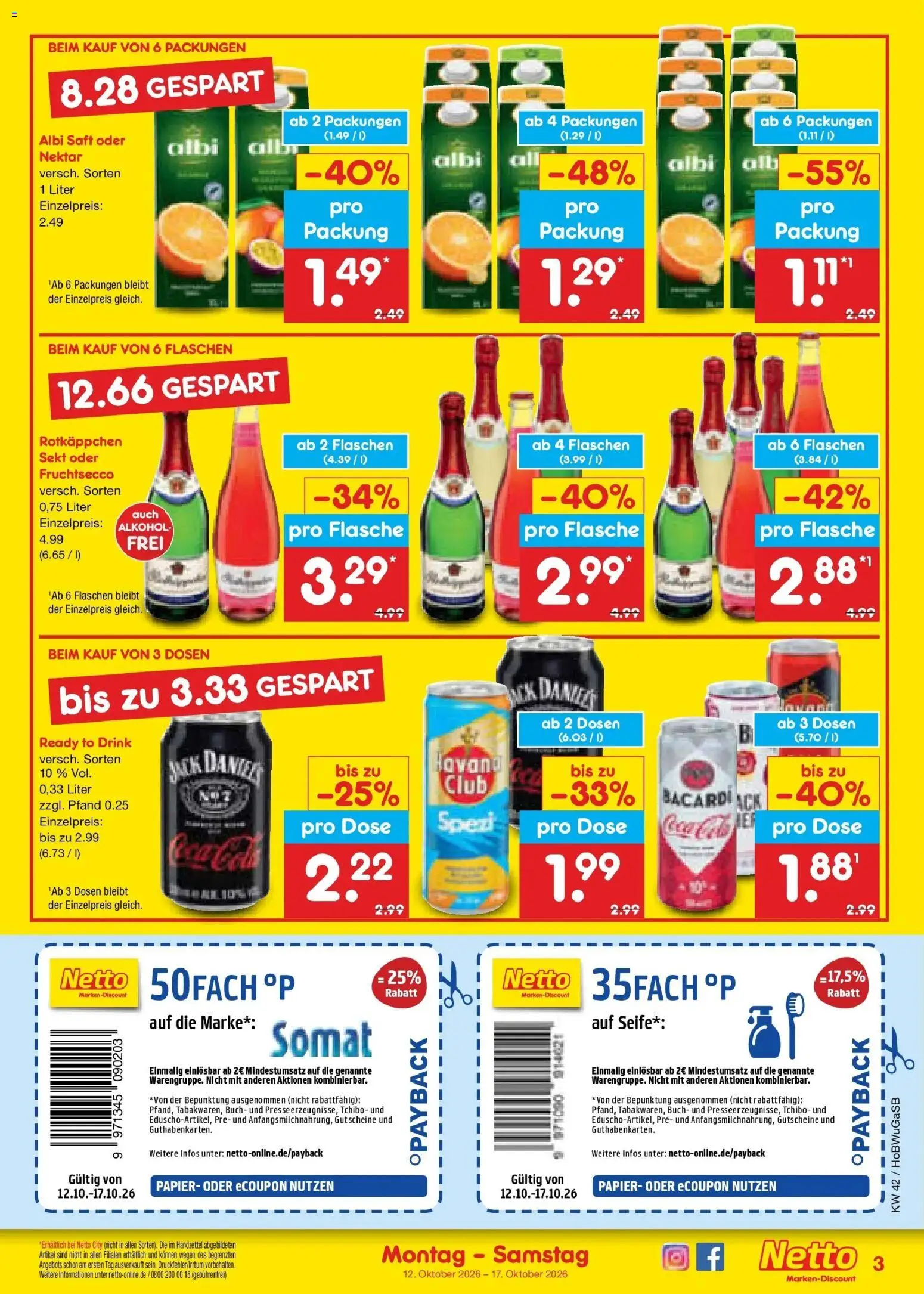 Netto Marken-Discount Prospekt Hannover (ab 12.10.2026) » Angebote | Seite: 3 | Produkte: Bacardi, Sekt, Alkohol, Rotkäppchen