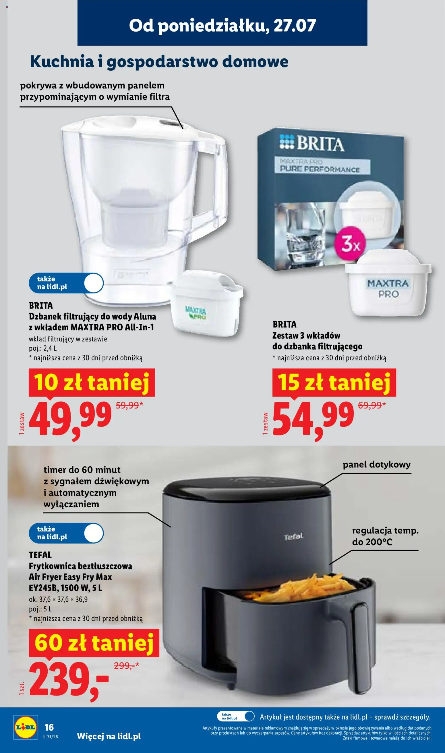 Lidl Katalog od 27.07.2026 | Strona: 16 | Produkty: Dzbanek, Dzbanek filtrujący, Frytkownica, Tefal