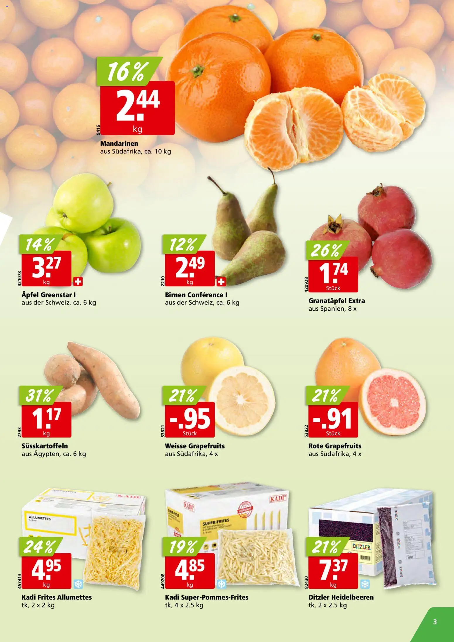 Aligro aktionen Schlieren, Gossau SG, Frauenfeld, Rapperswil-Jona, Sargans, Bern – gültig ab 28.09.2026 | Seite: 3 | Produkte: Granatapfel, Mandarinen, Süßkartoffeln, Birnen