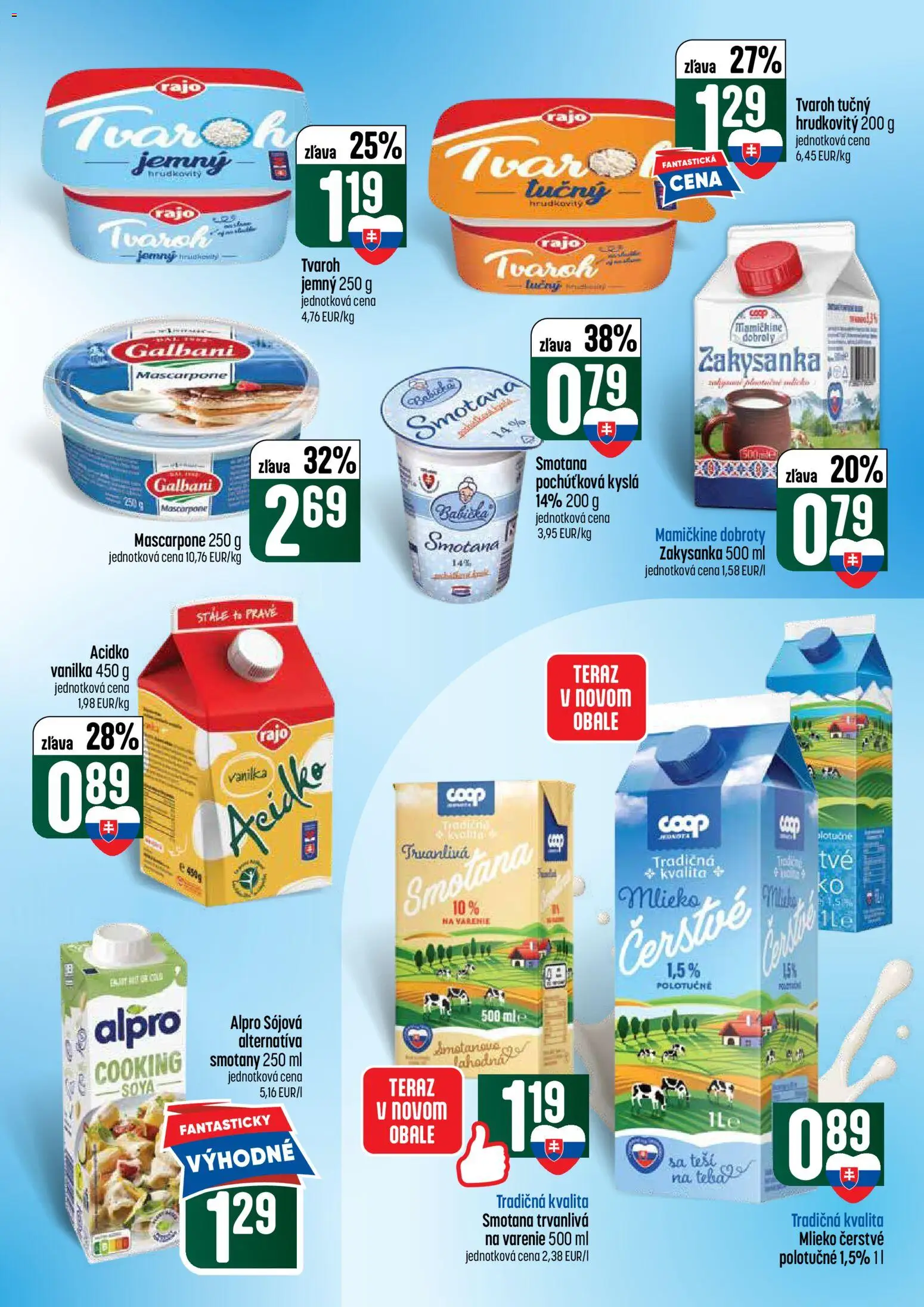 Nové COOP Jednota akcie – leták je platný od 02.07.2026 | Strana: 23 | Produkty: Mlieko, Smotana, Acidko, Alpro