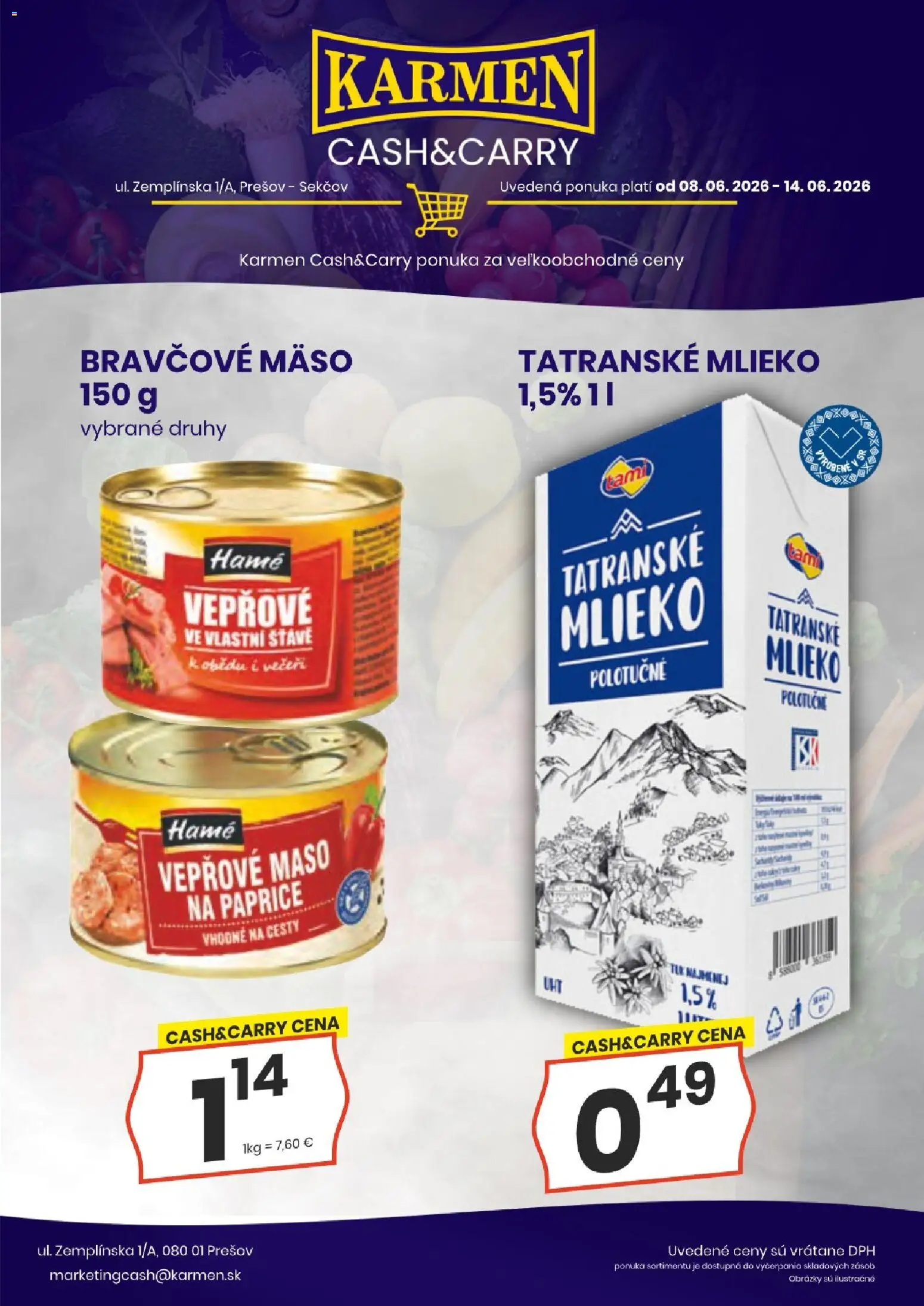 Nové KARMEN CBA akcie – leták je platný od 08.06.2026 | Strana: 6 | Produkty: Mlieko, Bravčové mäso