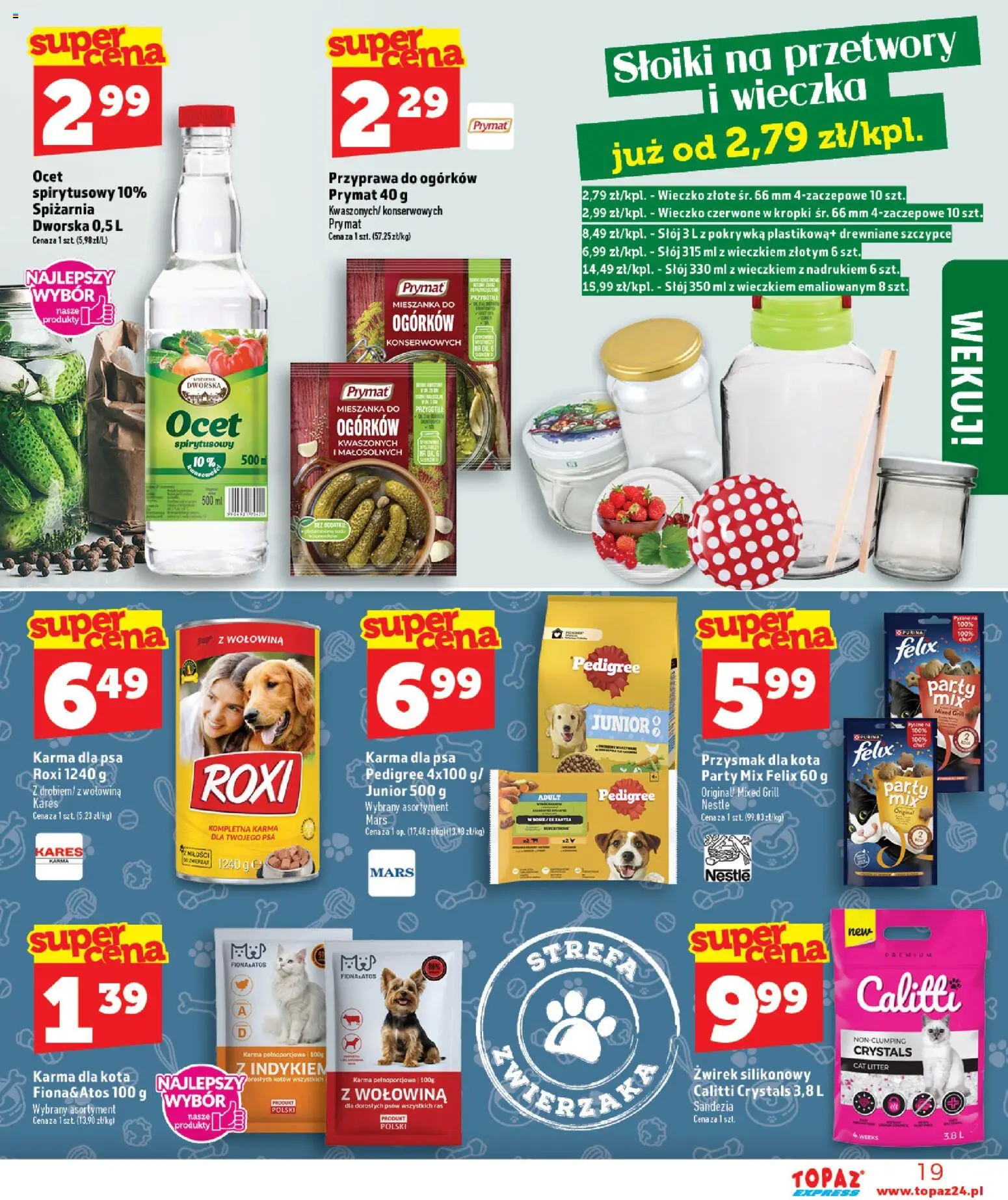 Topaz gazetka - Express od 18.06.2026 | Strona: 19 | Produkty: Ocet, Pedigree, Karma dla kota, Wołowina