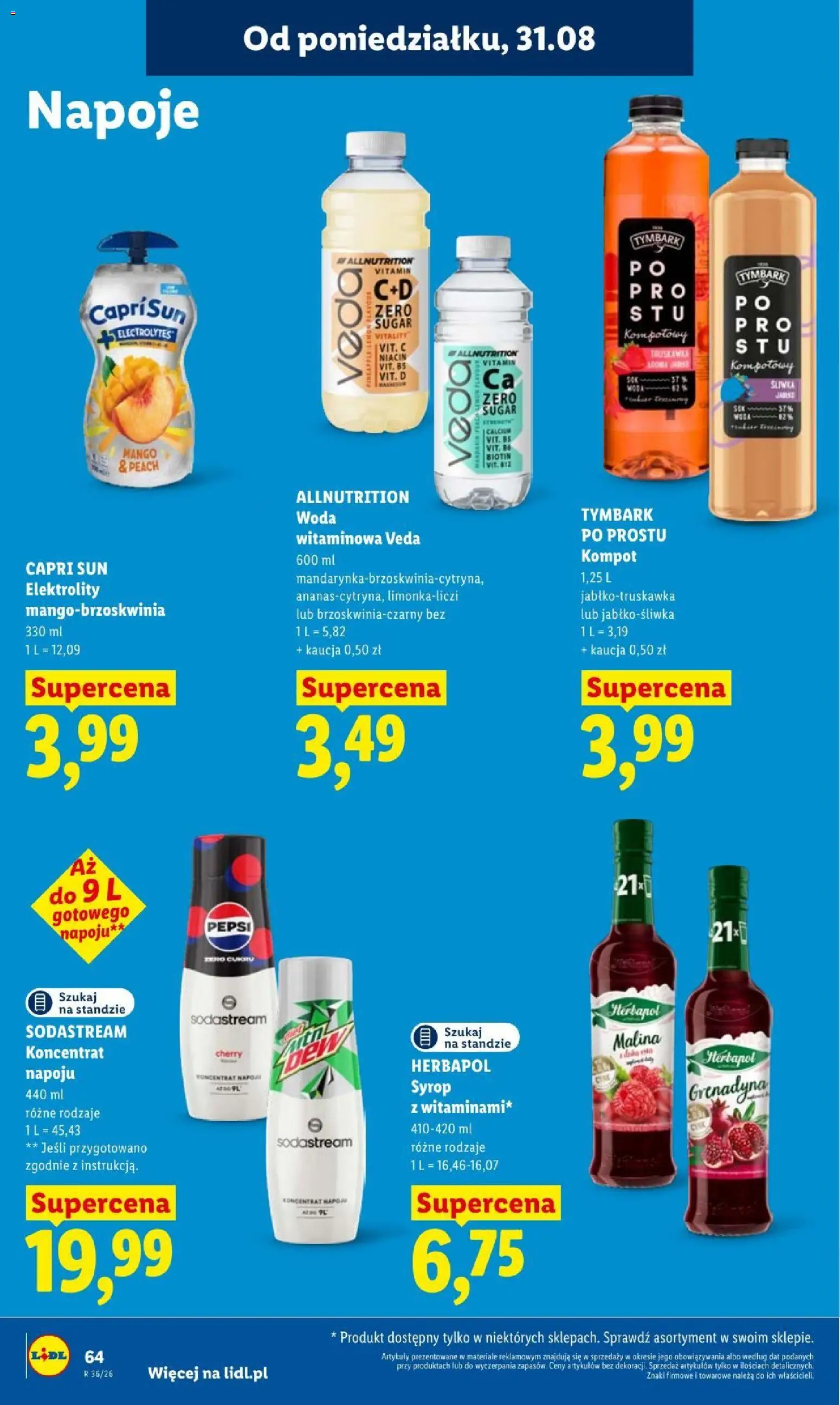 Lidl gazetka od 31.08.2026 | Strona: 64 | Produkty: Syrop, Malina, Napoje, Woda