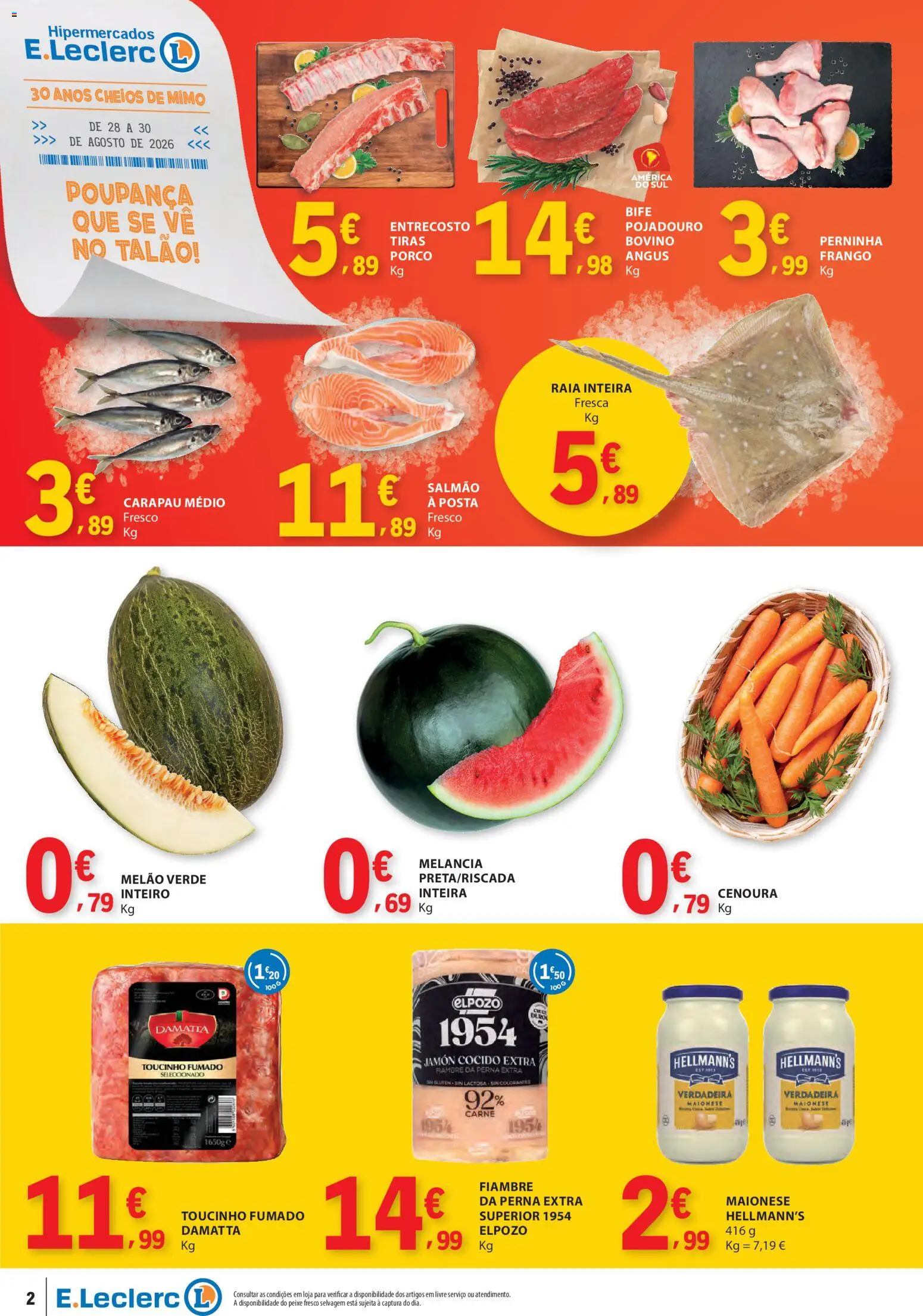 E.Leclerc Catálogo Fim de Semana │ válido de 28/08/2026 | Página: 2 | Produtos: Frango, Salmão, Maionese, Carne