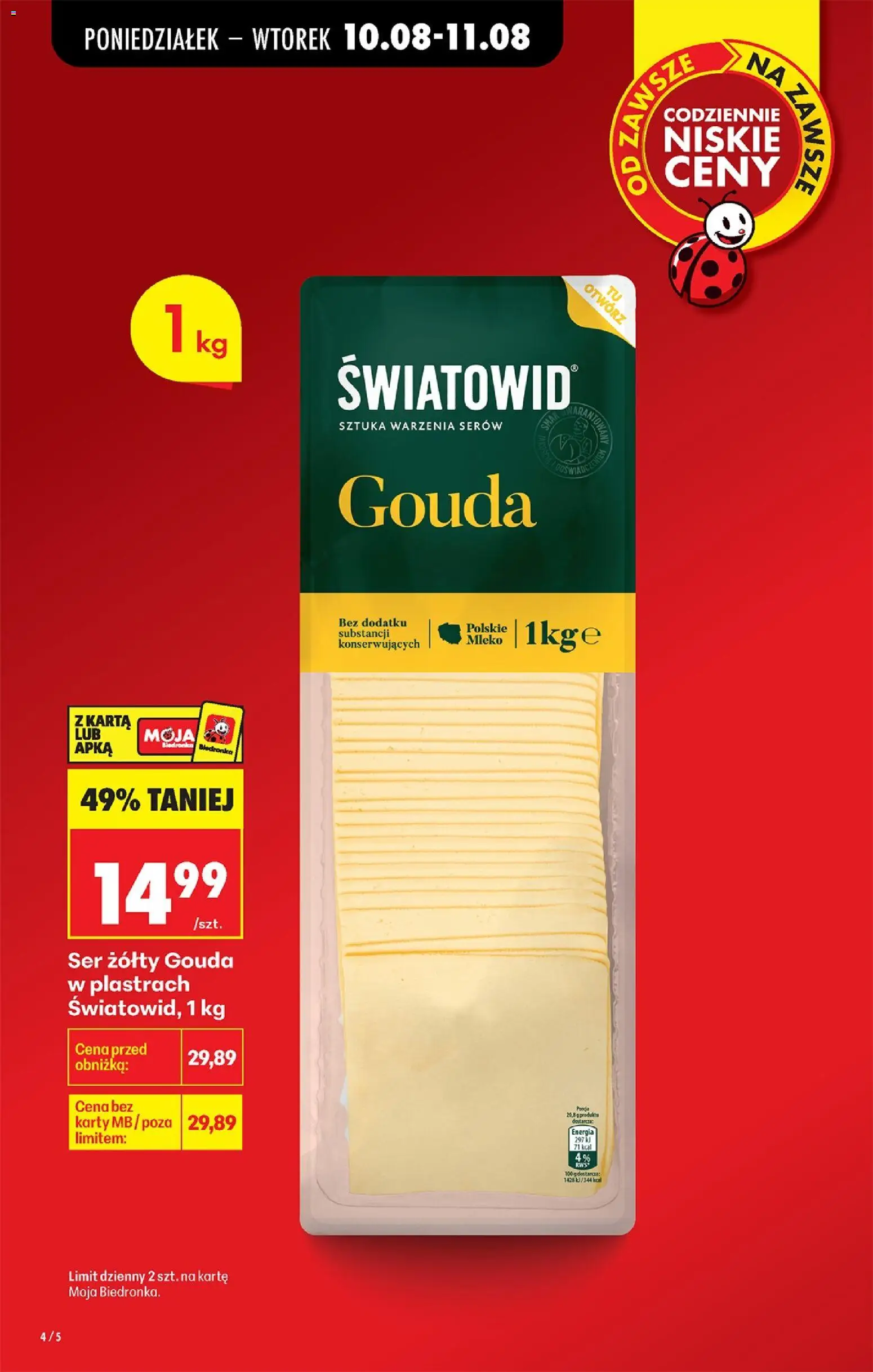 Biedronka gazetka od 10.08.2026 | Strona: 4 | Produkty: Ser żółty, Karta, Mleko, Ser