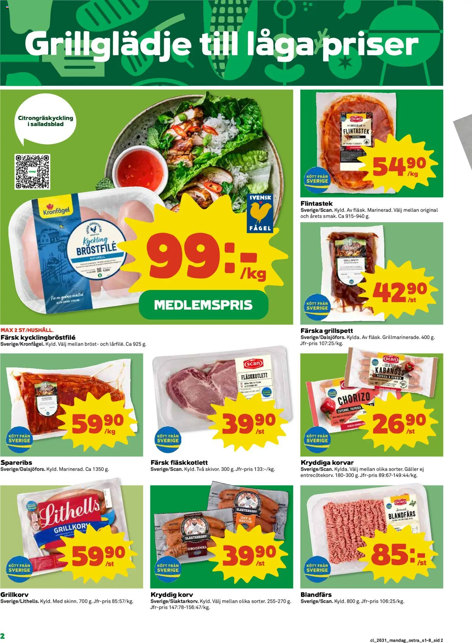 Coop reklamblad aktuell från 27/07/2026 | Sida: 2 | Produkter: Grill, Grillspett, Blandfärs, Ost