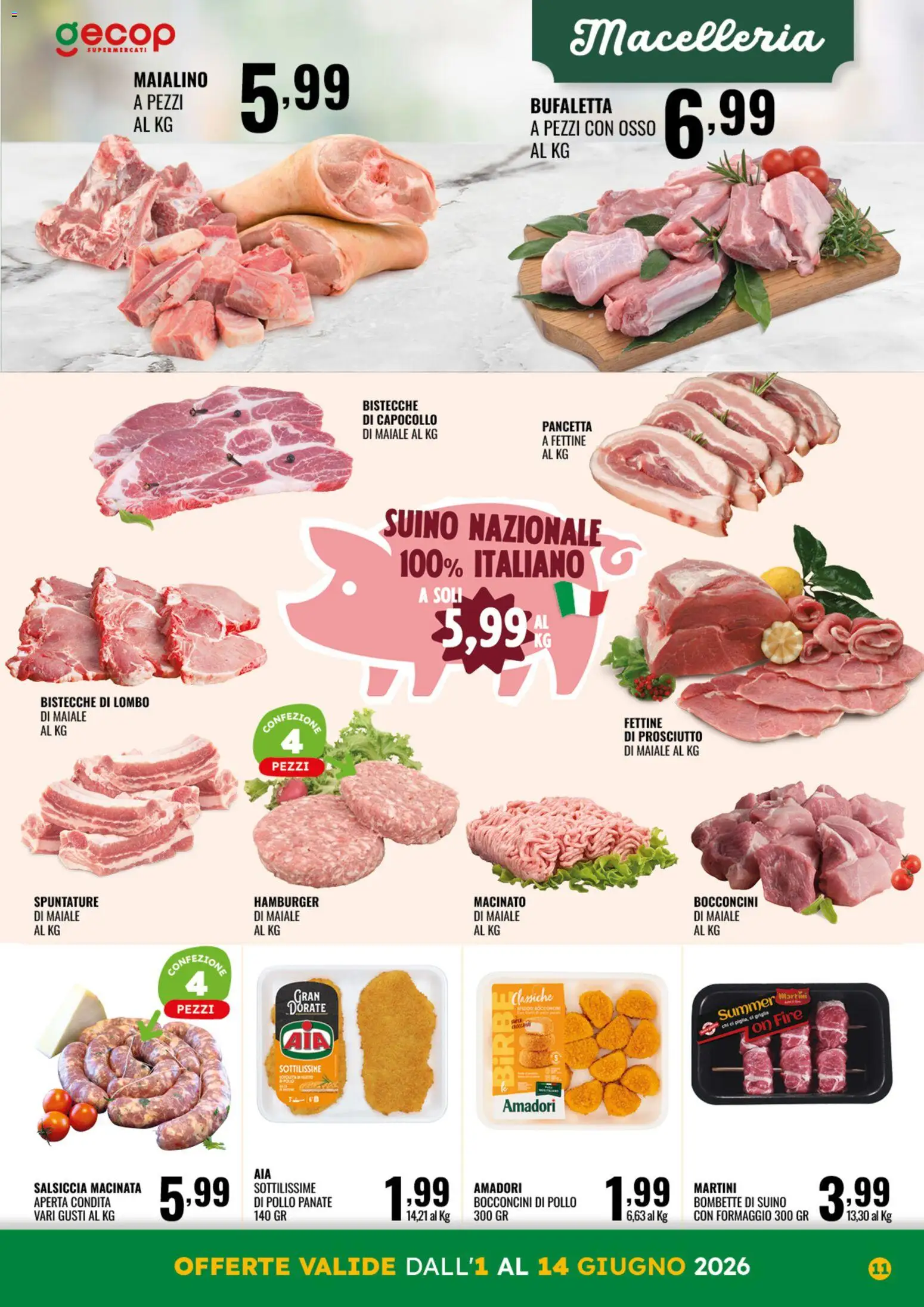 Volantino GECOP del 01.06.2026 | Pagina: 11 | Prodotti: Maiale, Formaggio, Salsiccia, Griglia