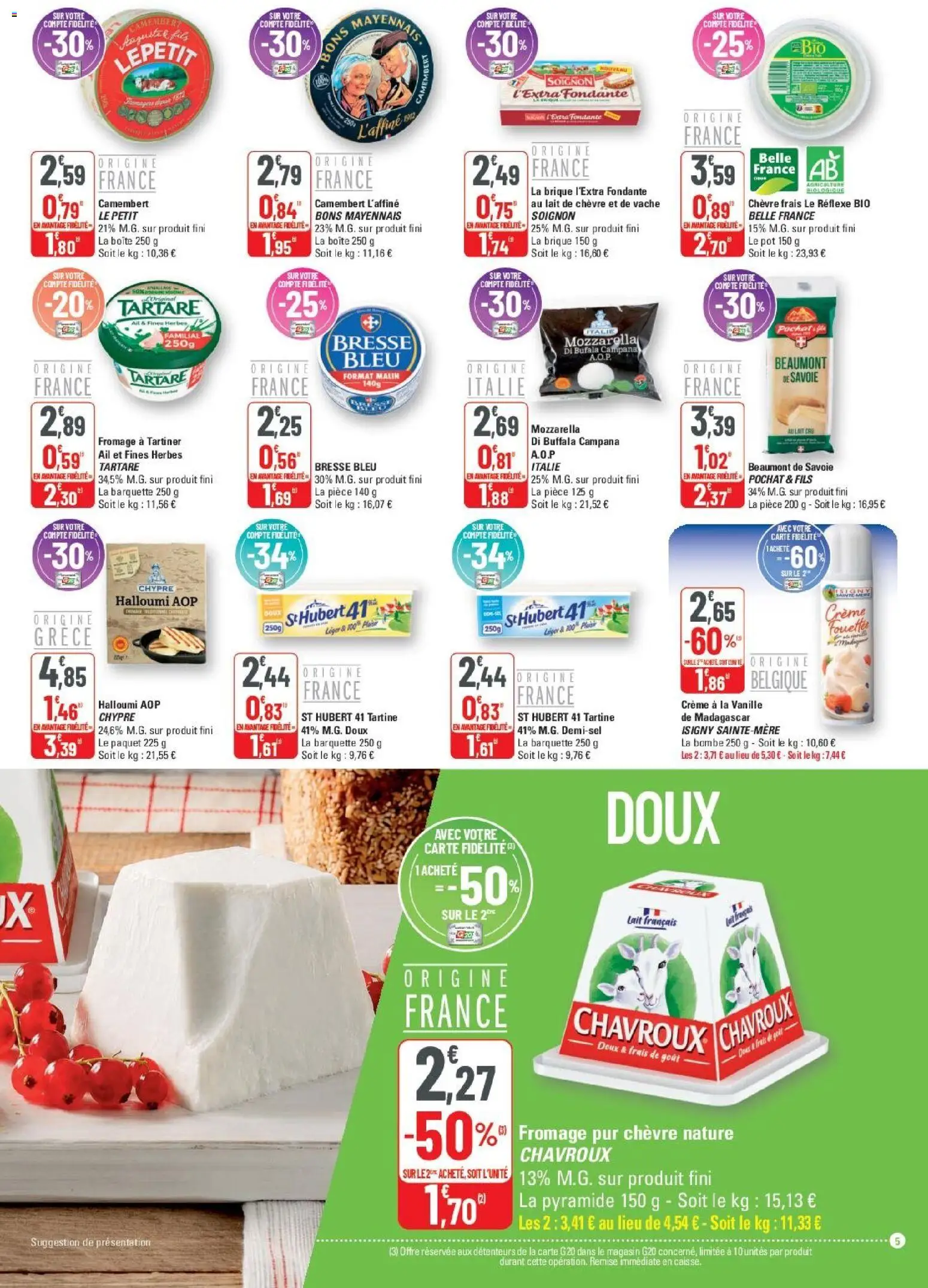 {H1} | Page: 5 | Produits: Ail, Mozzarella, Lait, Fromage