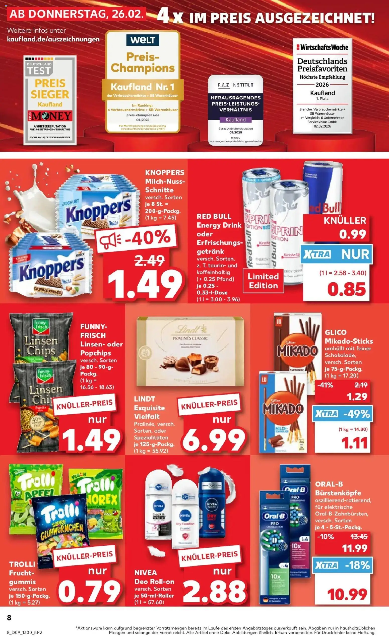 Kaufland prospekt Pfullingen	 – gültig ab 26.02.2026 | Seite: 8 | Produkte: Schokolade, Funny frisch, Deodorant, Deo Roll-On