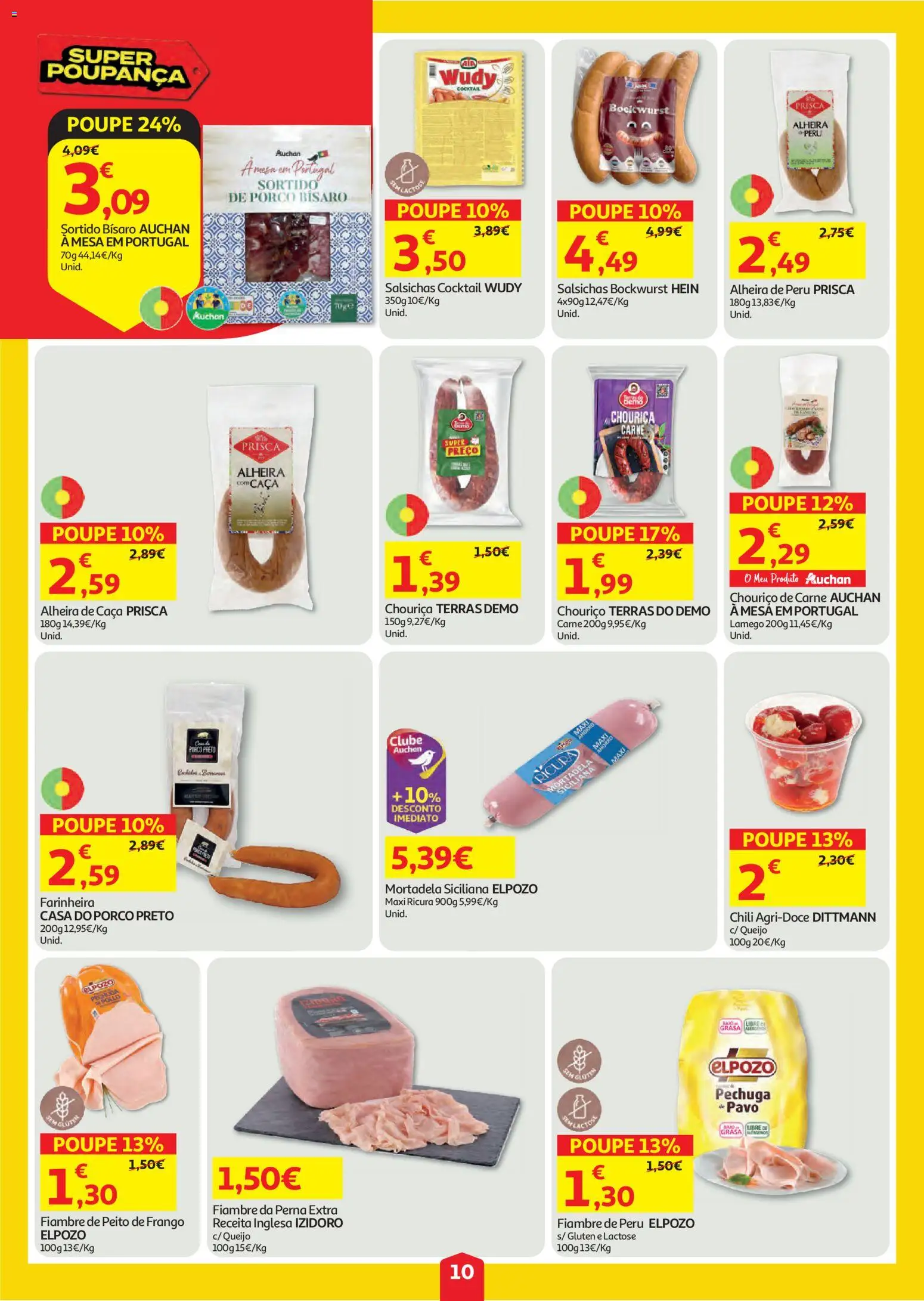 Auchan folheto │ válido de 06/08/2026 | Página: 10 | Produtos: Mortadela, Mesa, Carne, Alheira
