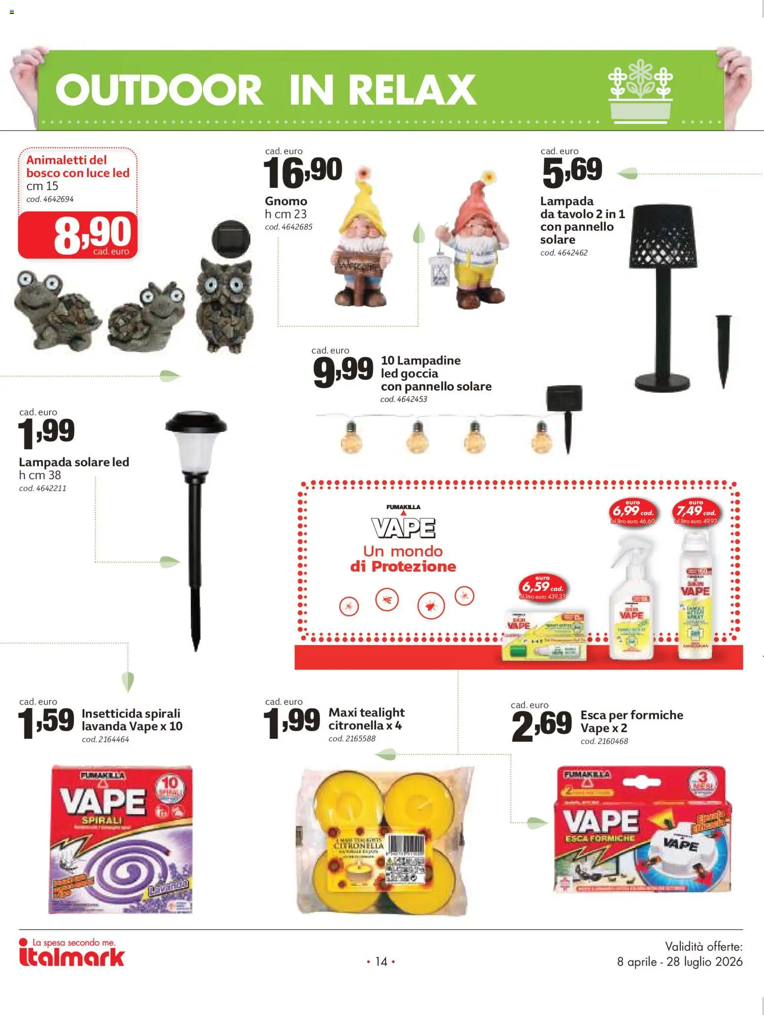 Volantino Italmark del 08.04.2026 | Pagina: 14 | Prodotti: Lampada solare, Lavanda, Tavolo, Lampada