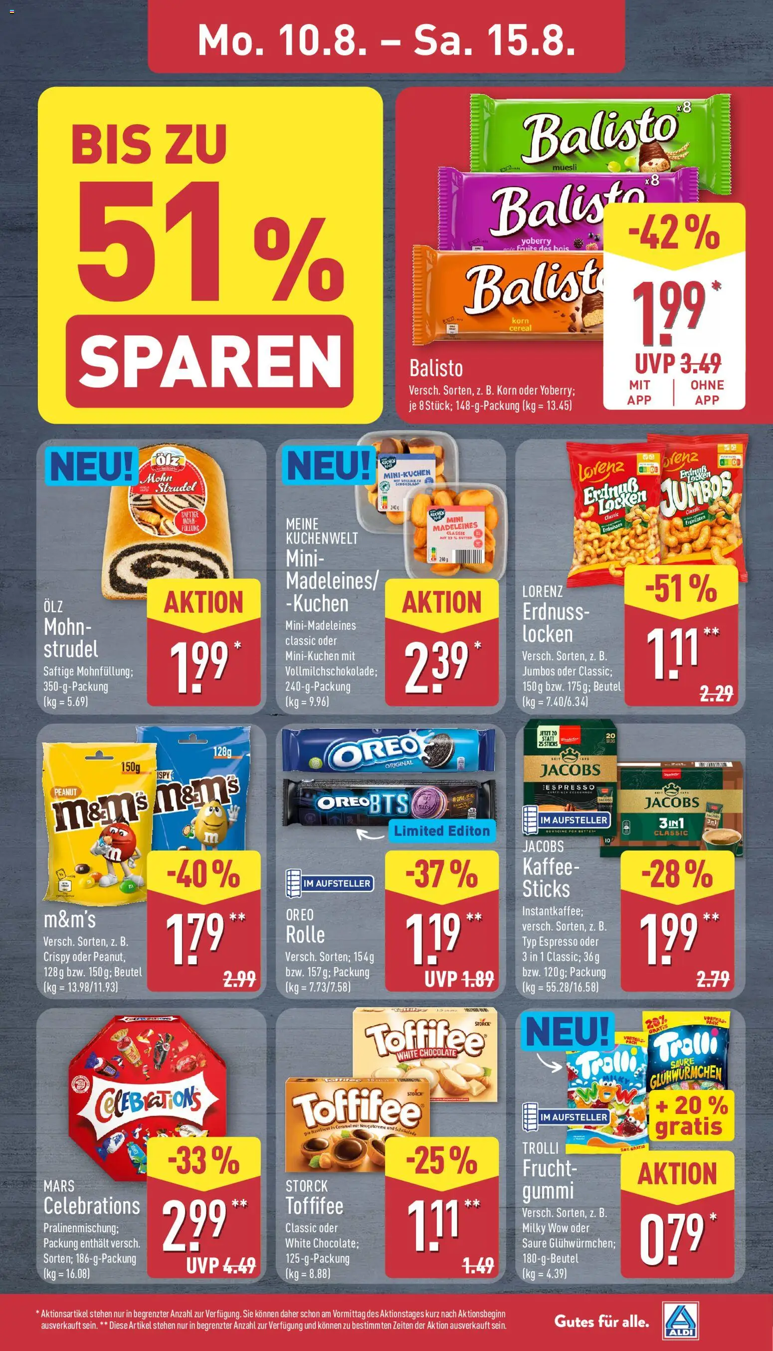 Aldi Prospekt – gültig ab 10.08.2026 | Seite: 9 | Produkte: Kaffee, Celebrations, Mars, Toffifee