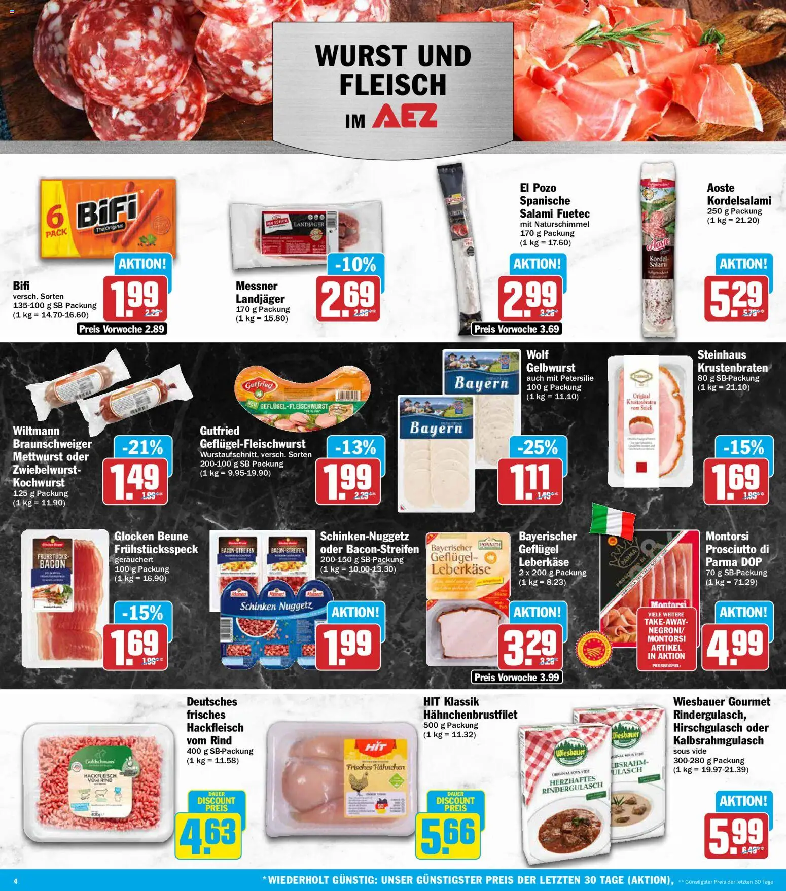 AEZ Prospekt – gültig ab 12.10.2026 | Seite: 4 | Produkte: Hahnchen, Salami, Fleisch, Hackfleisch