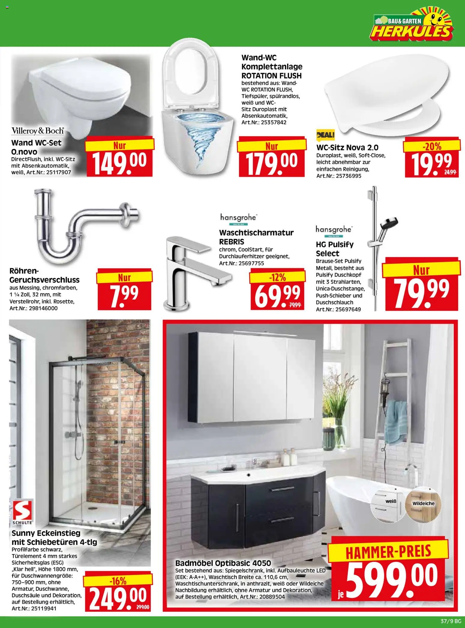HERKULES Bau & Garten – gültig ab 07.09.2026 | Seite: 9 | Produkte: WC Sitz, Armatur, Waschtisch, Duschkopf