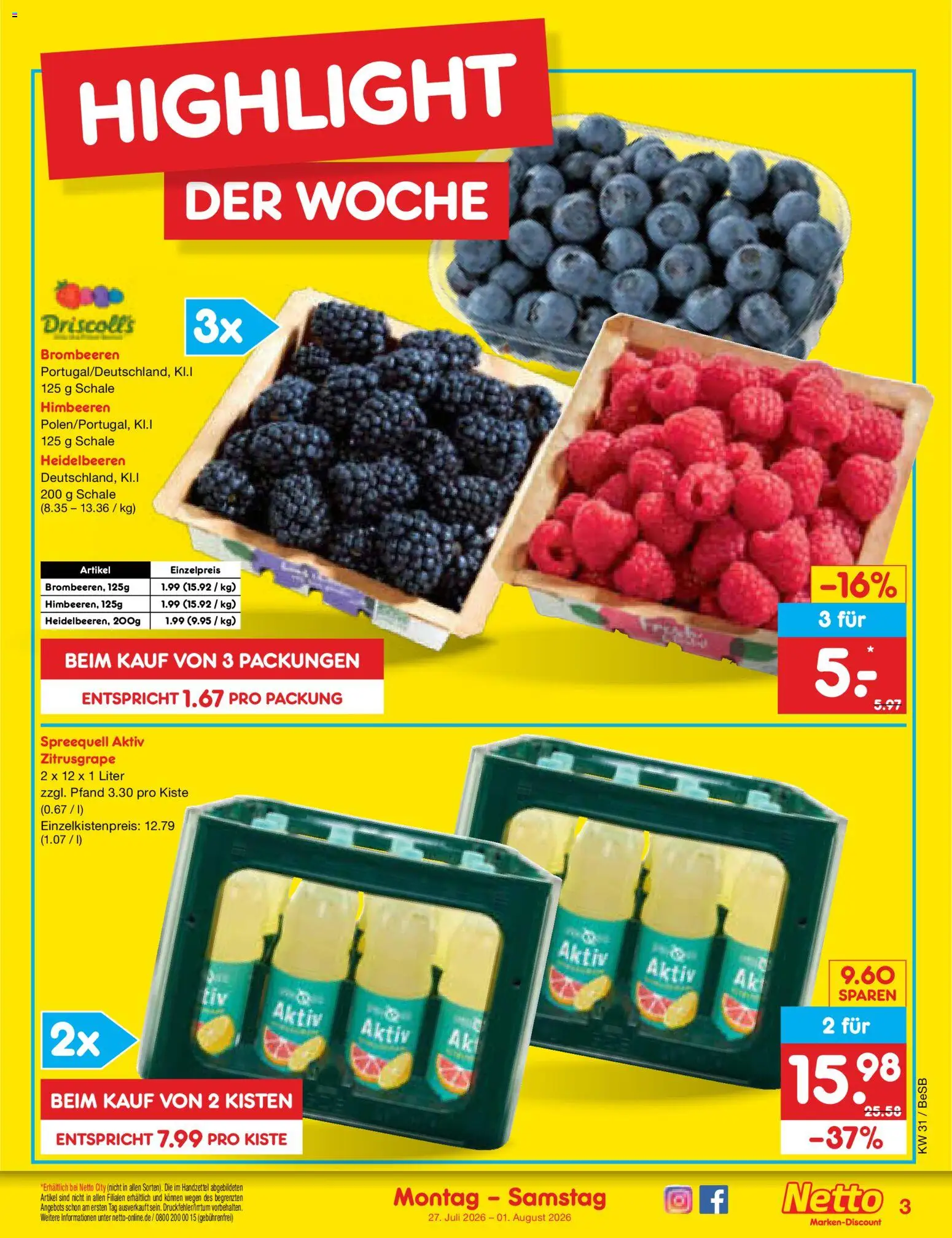 Netto Marken-Discount Prospekt – gültig ab 27.07.2026 | Seite: 3 | Produkte: Himbeeren, Heidelbeeren