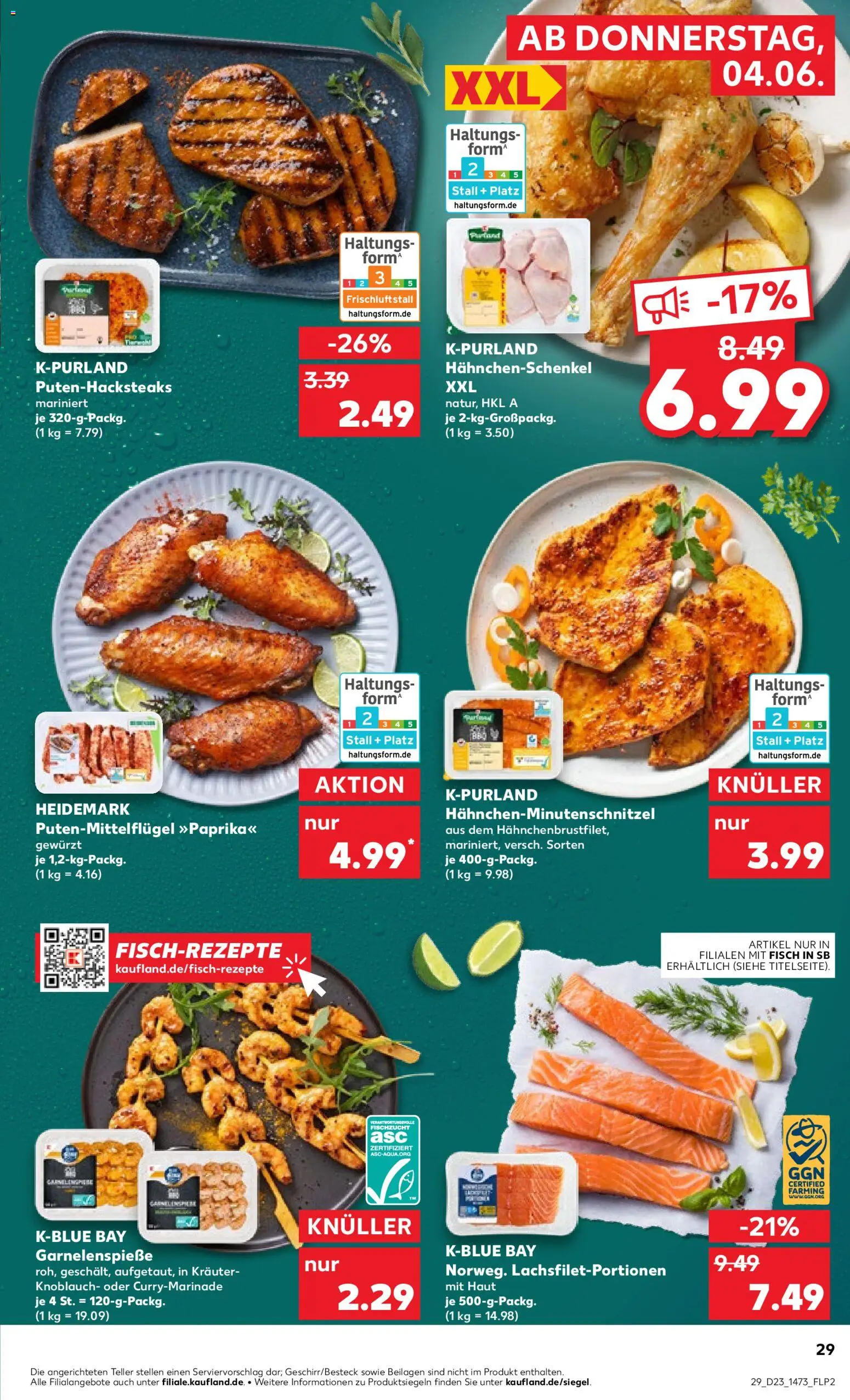 Kaufland Prospekt Berlin – gültig ab 04.06.2026 | Seite: 29 | Produkte: Hahnchenschenkel, Schnitzel, Fisch, Knoblauch