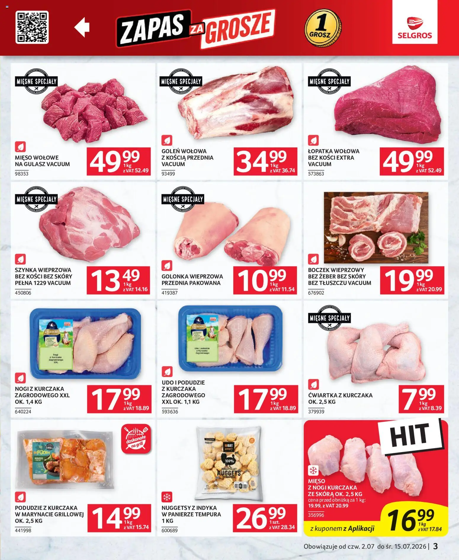 Selgros cash&carry gazetka - Oferta dla gastronomii od 02.07.2026 | Strona: 3 | Produkty: Mięso, Boczek wieprzowy, Ćwiartka z kurczaka, Gulasz