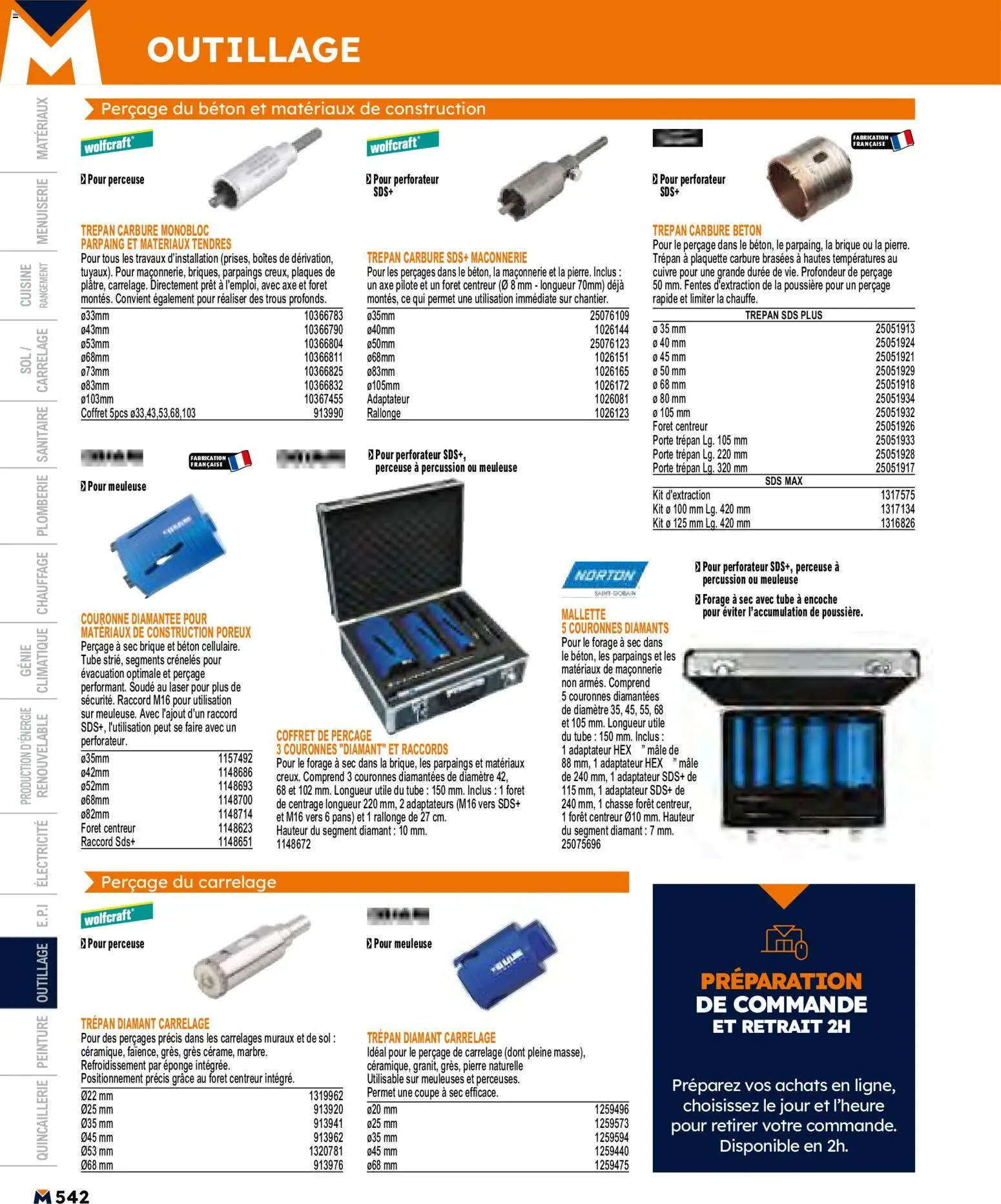 {H1} | Page: 542 | Produits: Perceuse, Adaptateur, Meuleuse, Porte