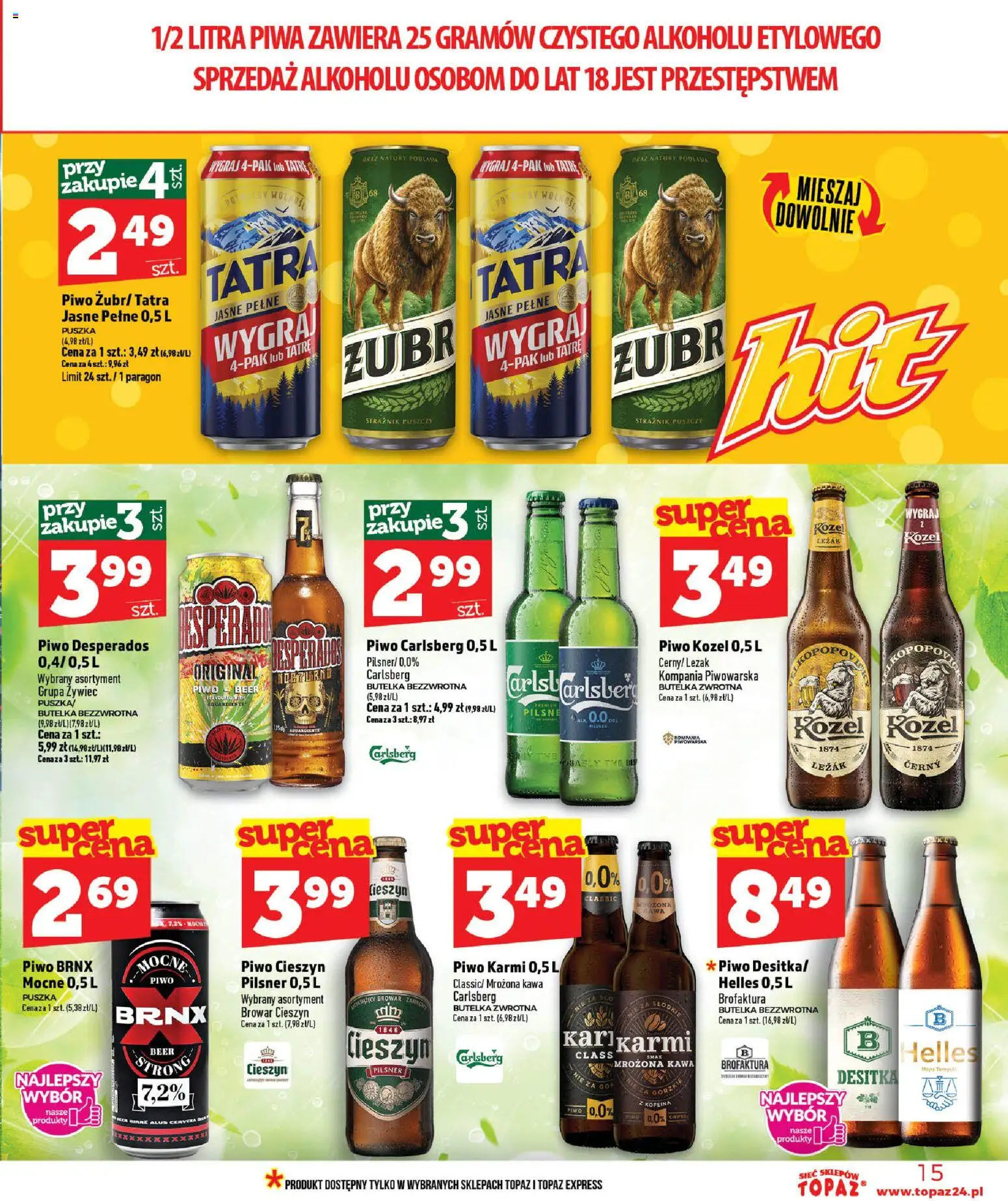 Topaz gazetka - Ceny małe na stałe od 09.07.2026 | Strona: 15 | Produkty: Piwo Desperados, Piwo Carlsberg, Kawa, Piwo