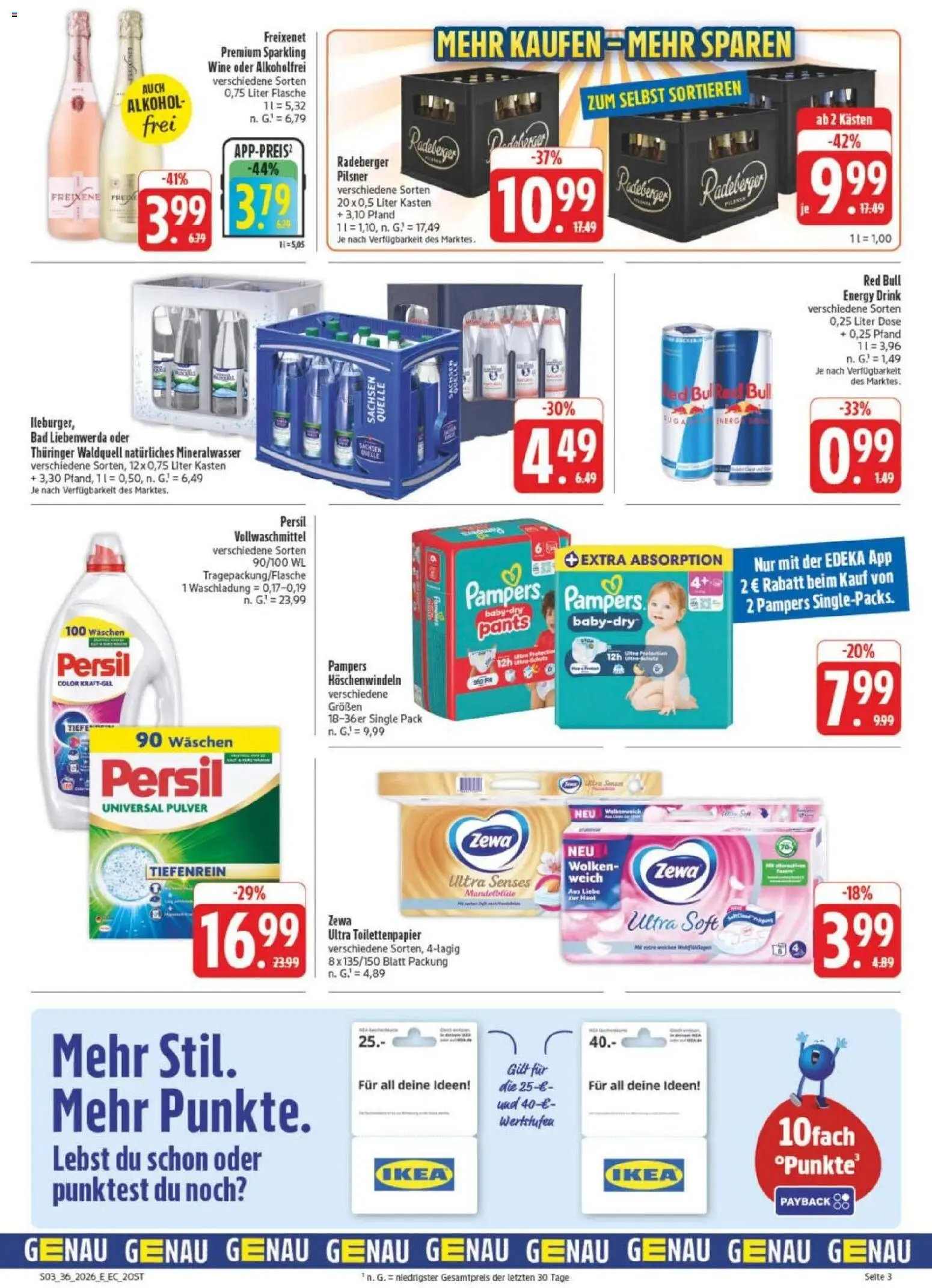 Edeka Prospekt Leipzig – gültig ab 31.08.2026 | Seite: 3 | Produkte: Red bull, Mineralwasser, Alkohol, Persil
