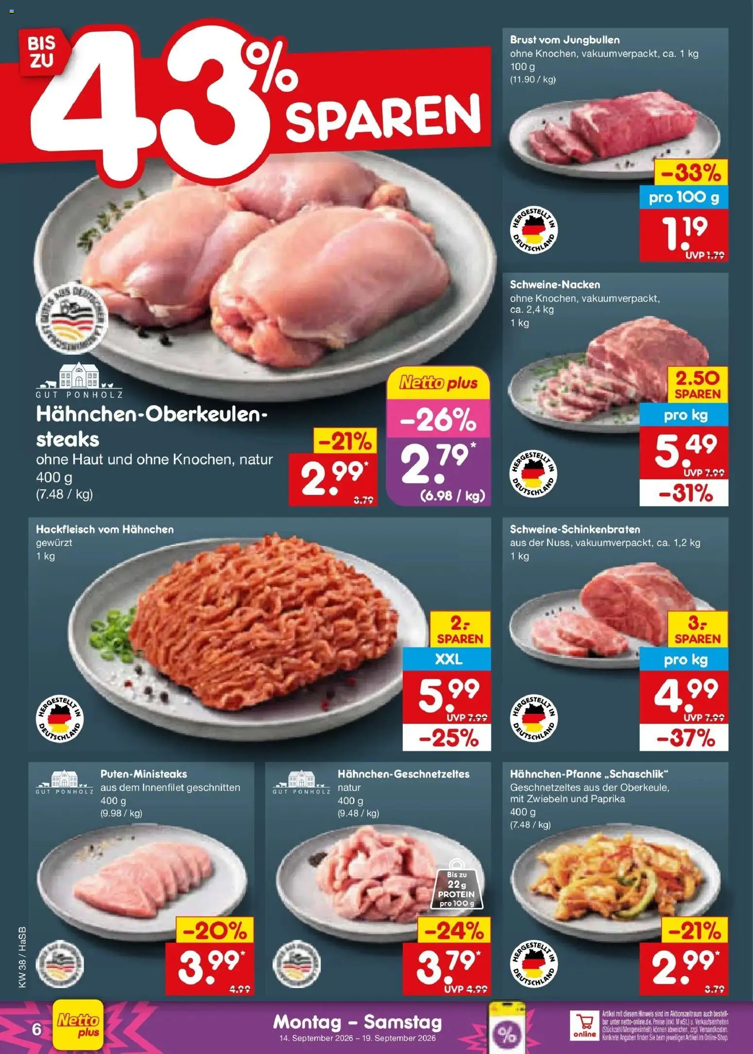 Netto Marken-Discount Prospekt Unna – gültig ab 14.09.2026 | Seite: 8 | Produkte: Hahnchen, Schweinenacken, Zwiebeln, Paprika