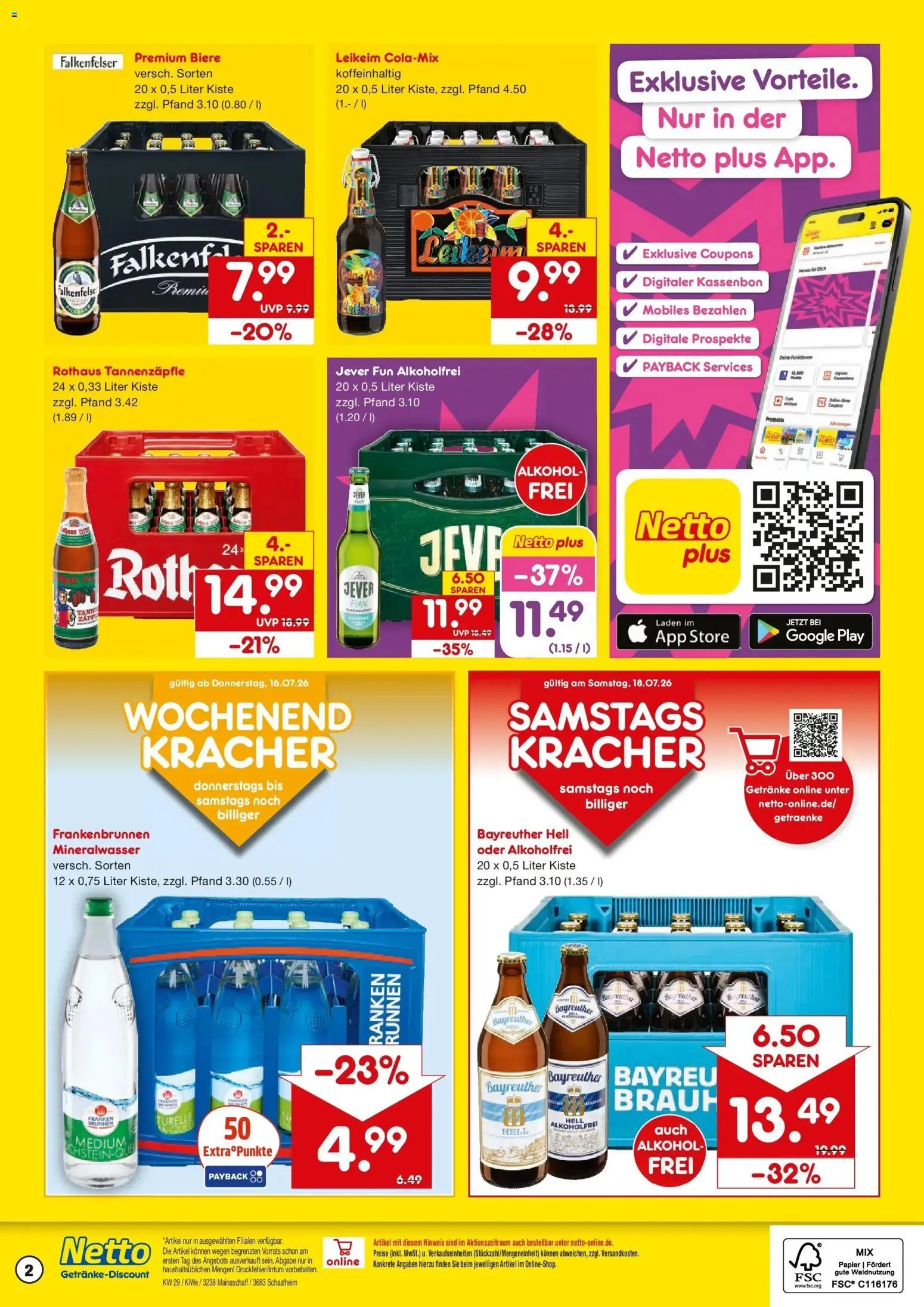 Netto Marken-Discount Prospekt Mainaschaff – gültig ab 13.07.2026 | Seite: 2 | Produkte: Bayreuther hell, Mineralwasser, Jever