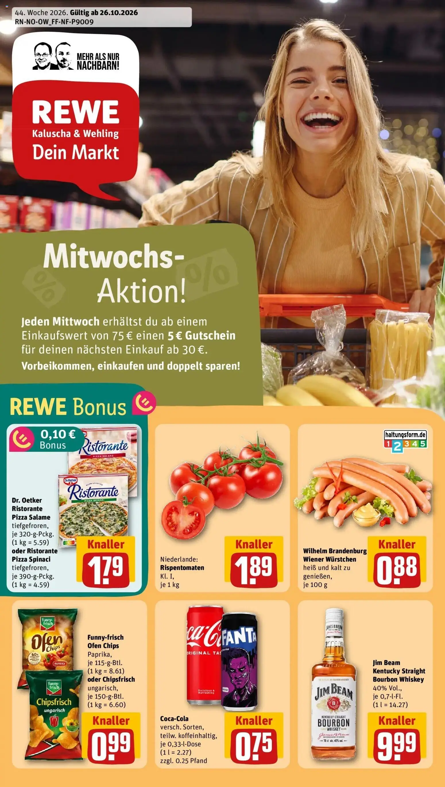 REWE Prospekt ab 26.10.2026 zum Blättern » Angebote | Seite: 1 | Produkte: Jim beam, Funny frisch, Chips, Whiskey
