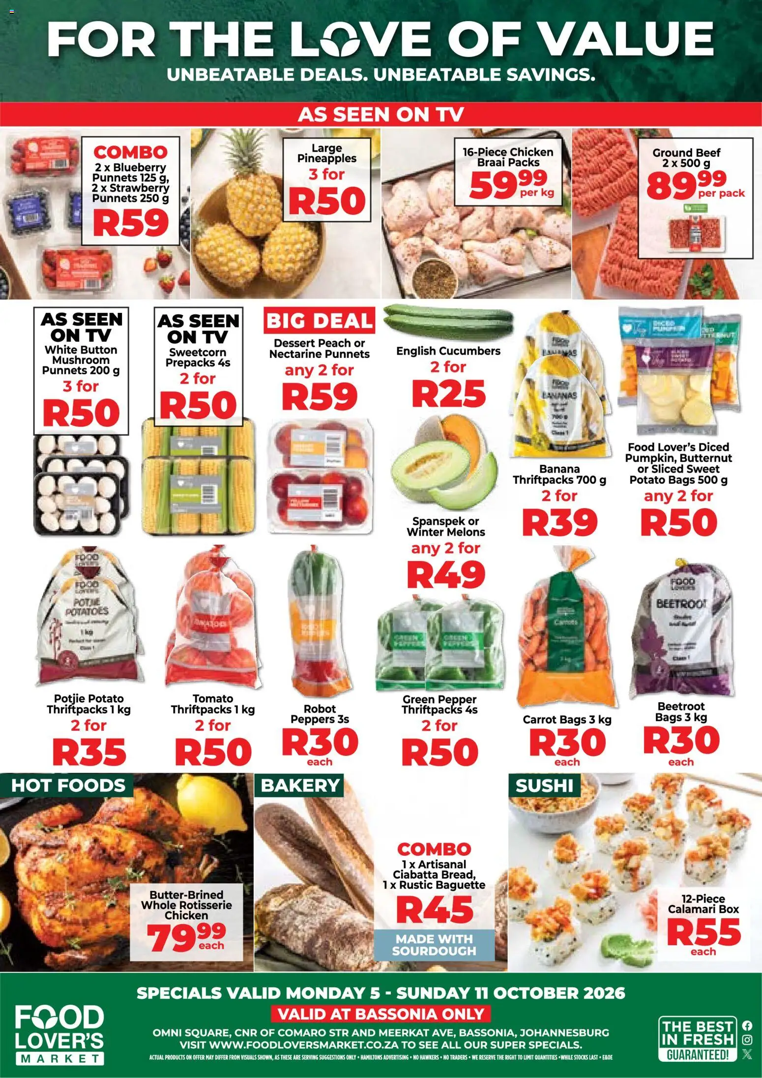 New Food Lover's Market catalogue – valid from 05/10/2026 | Page: 1 | Products: Bakery, Bananas, Potatoes, Pepper