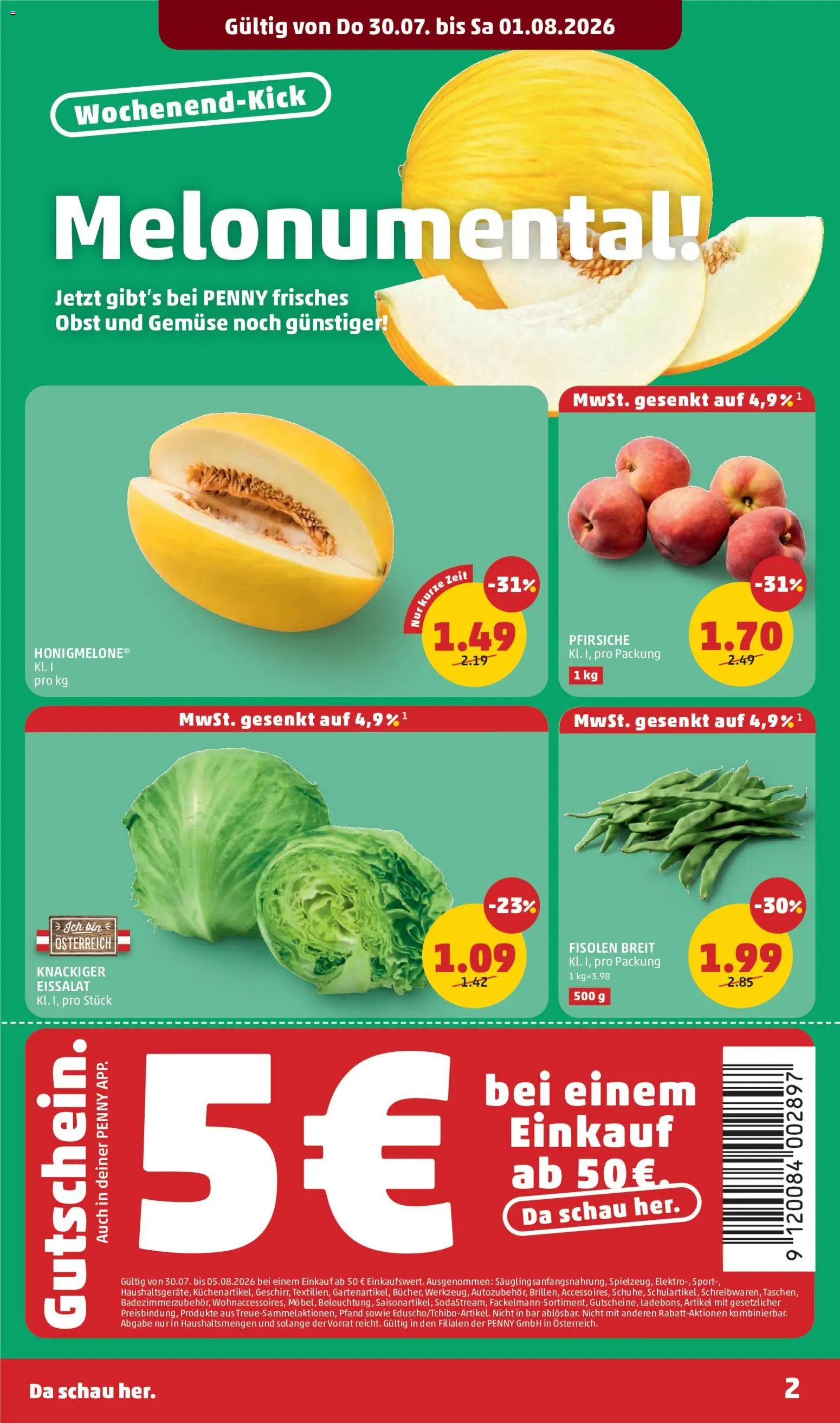 Penny Markt Flugblatt gültig ab 30.07.2026 | Seite: 2 | Produkte: Gemüse, Obst