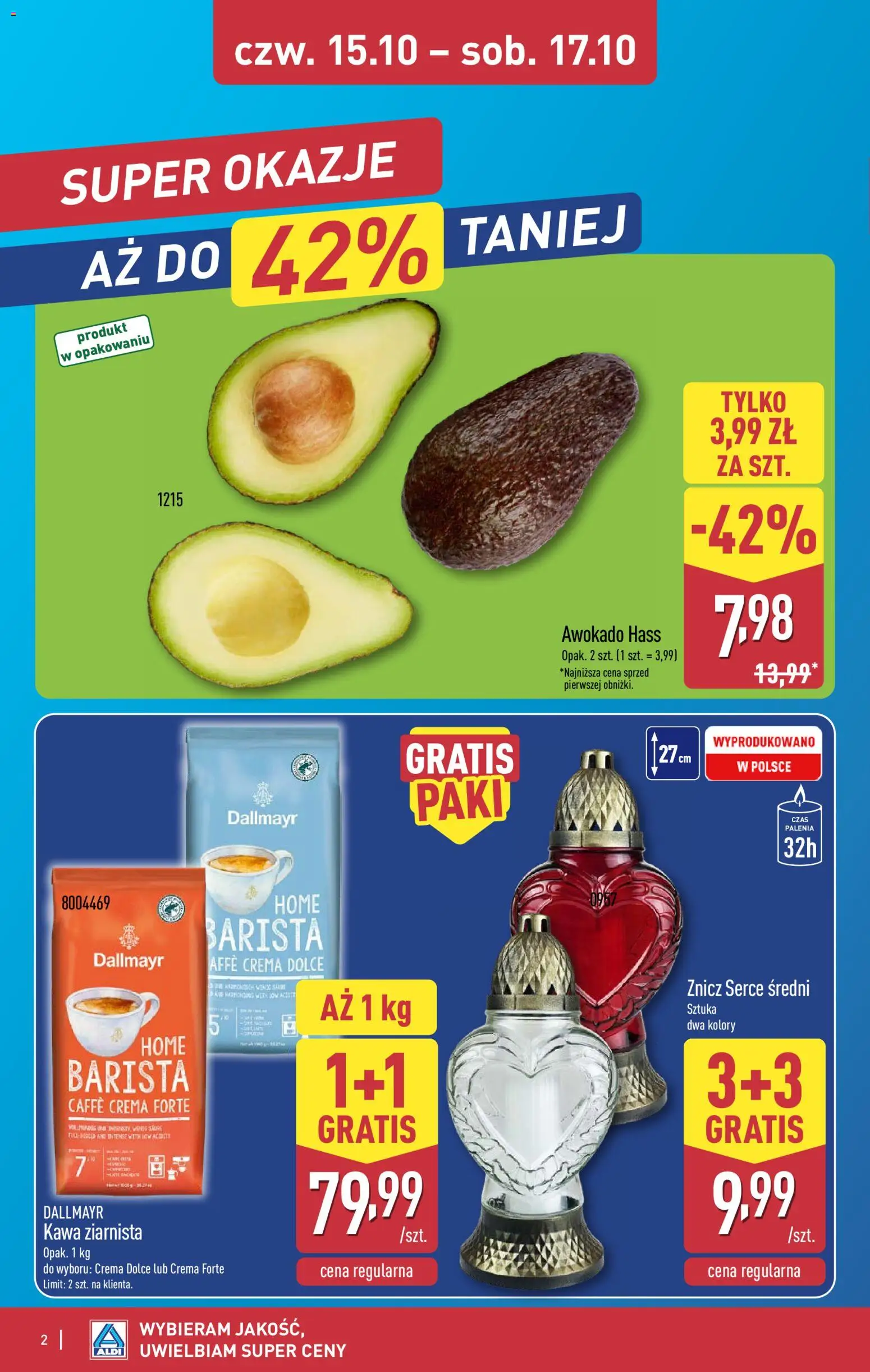 Aldi gazetka - Oferta weekendowa od 15.10.2026 | Strona: 2 | Produkty: Kawa ziarnista, Awokado Hass, Kawa, Awokado