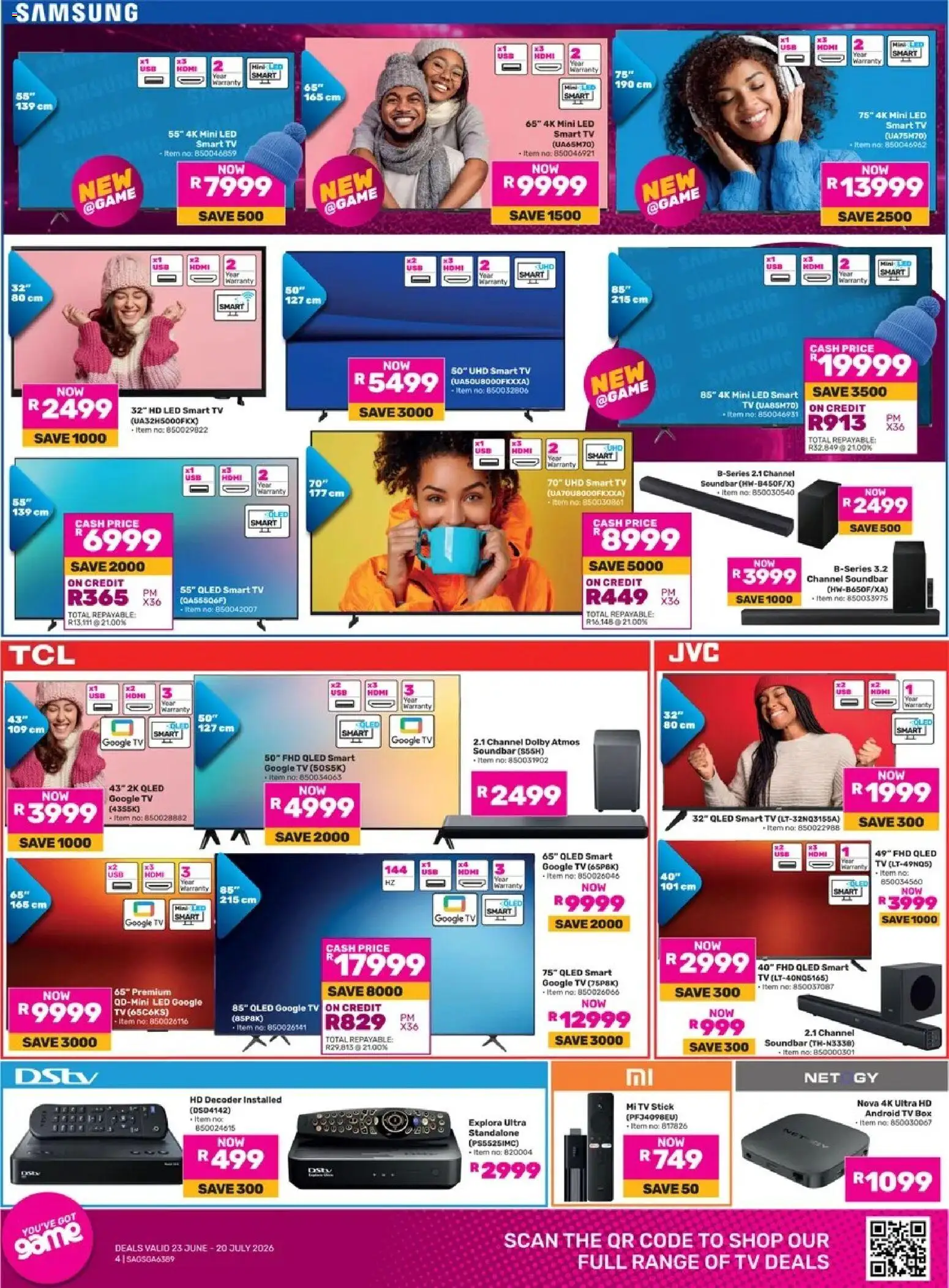 New Game catalogue – valid from 23/06/2026 | Page: 4 | Products: Decoder, TV, Box, Soundbar