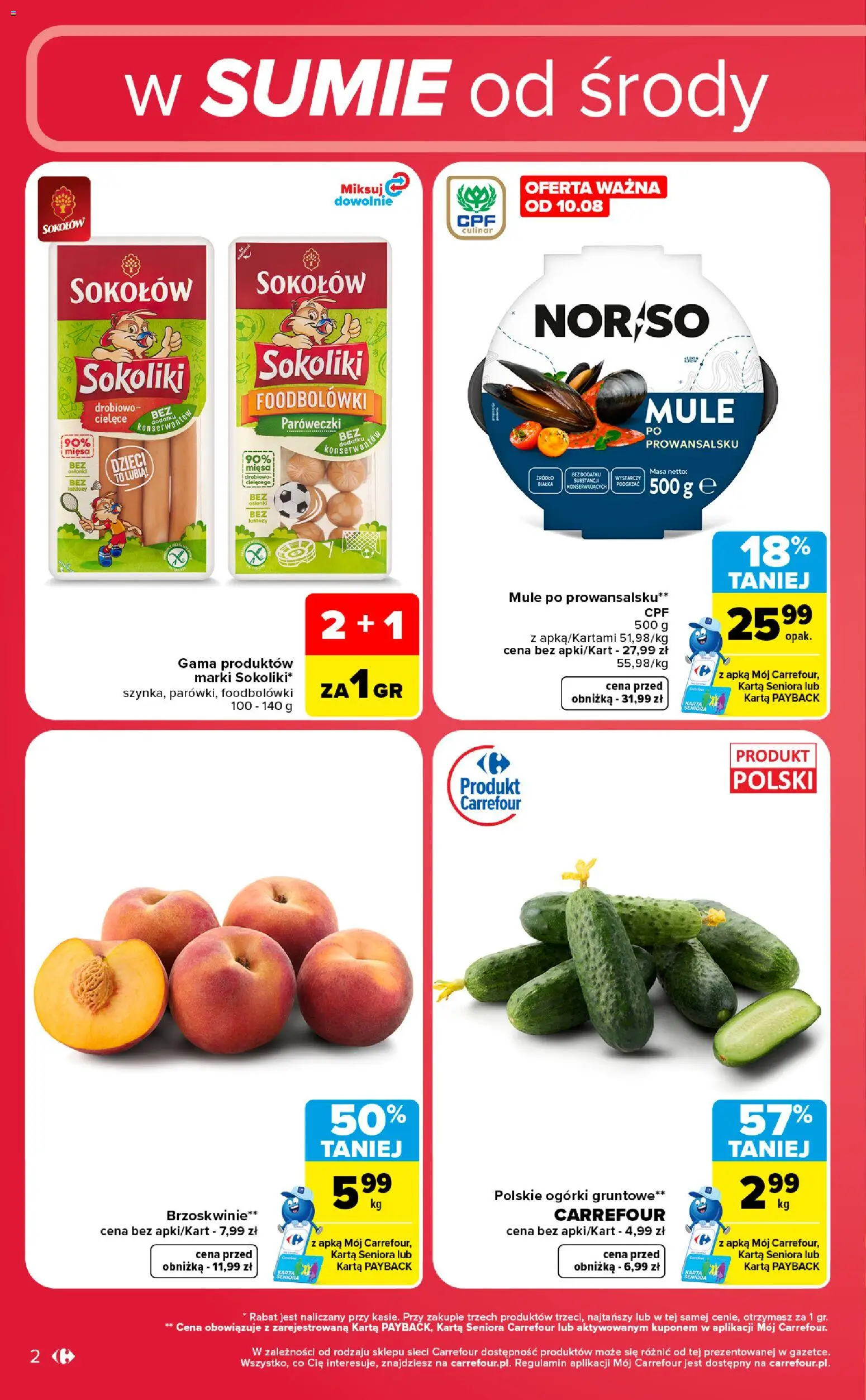 Carrefour gazetka - Weekend okazji od 12.08.2026 | Strona: 2 | Produkty: Karta, Mule, Brzoskwinie, Ogórki gruntowe