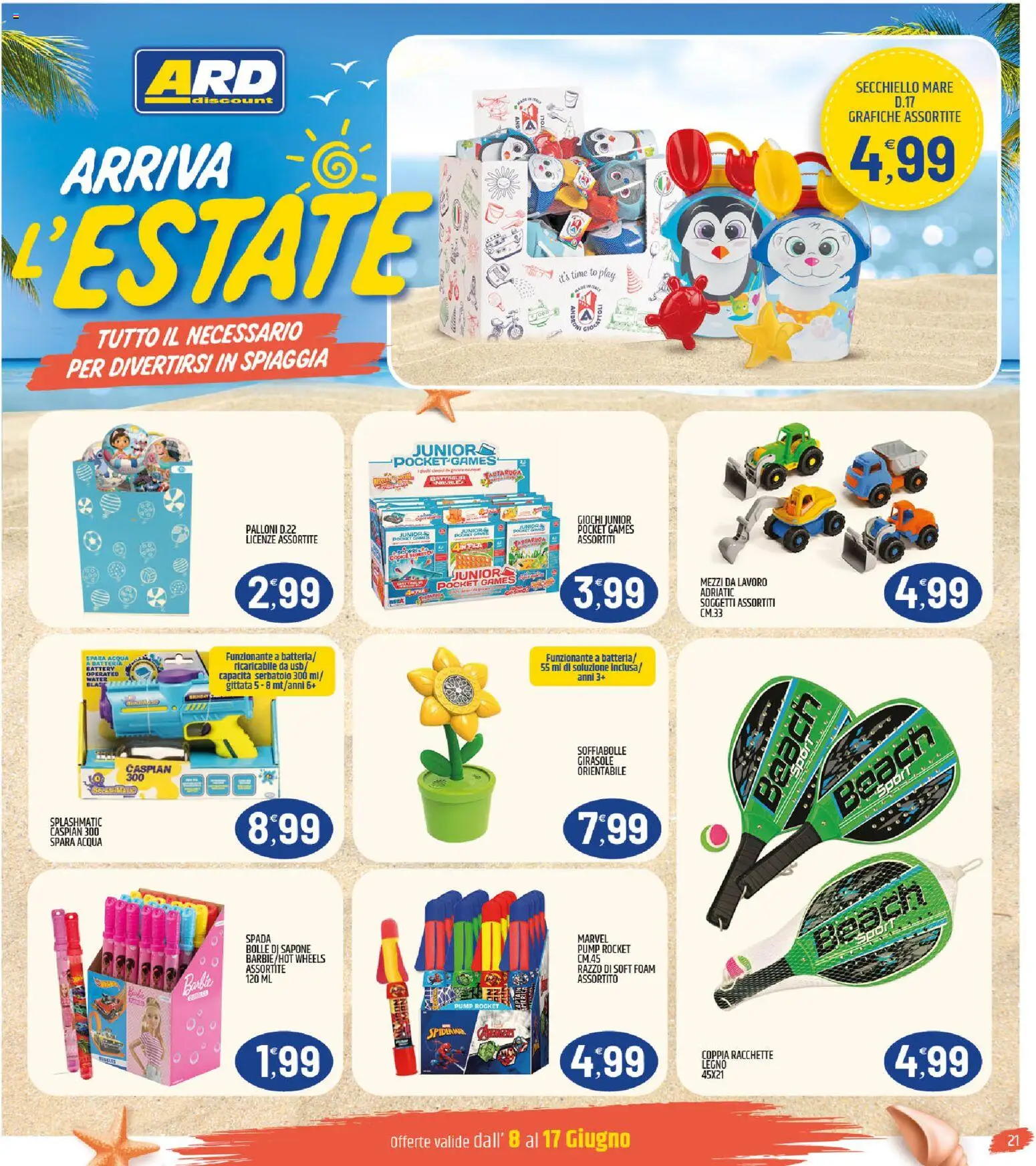 Volantino ARD Discount del 08.06.2026 | Pagina: 21 | Prodotti: Sapone, Acqua, Racchette, USB