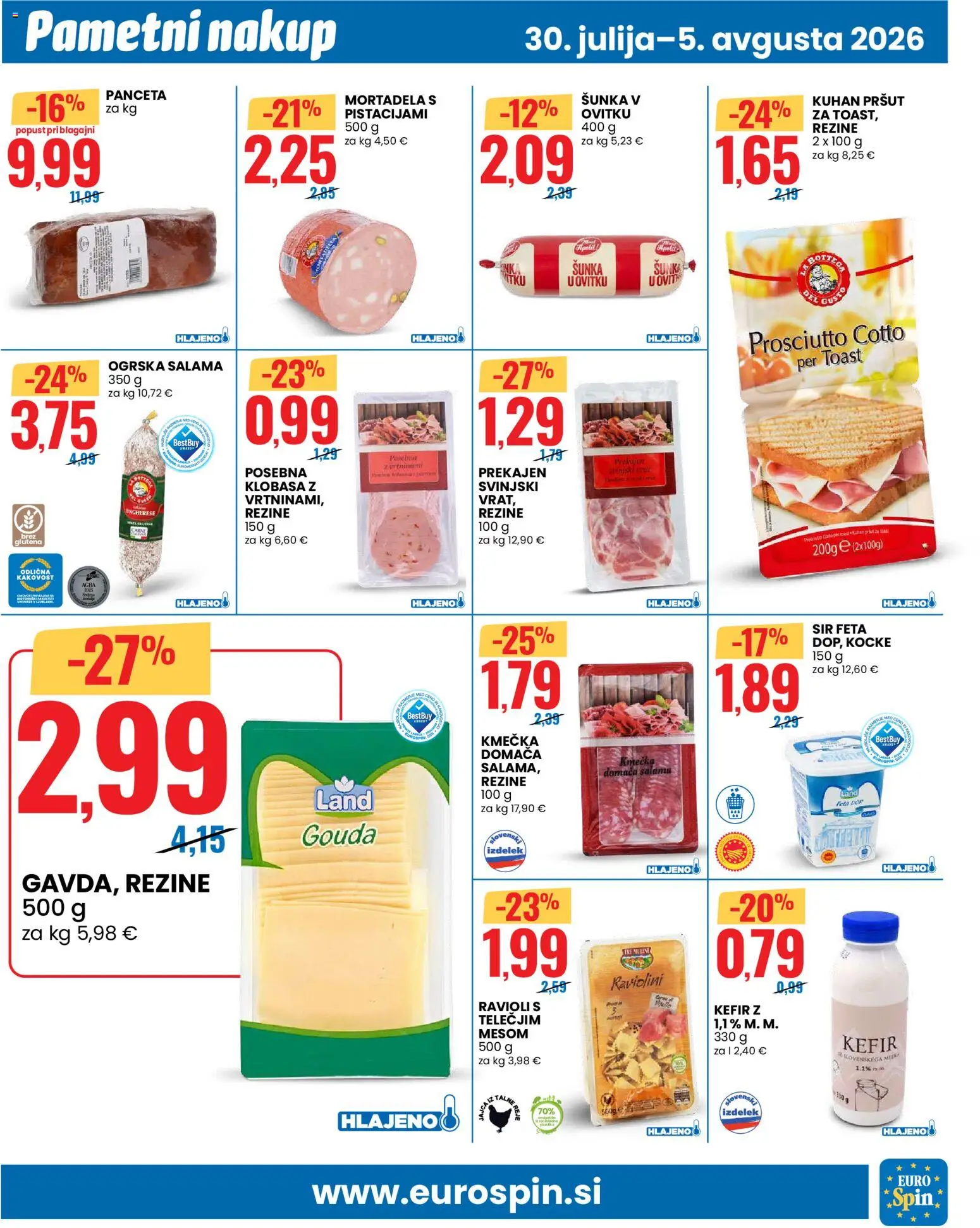 Novi Eurospin katalog ponudbe – veljaven od 30.07.2026 | Stran: 9 | Izdelki: Mortadela, Toast, Sir, Sunka