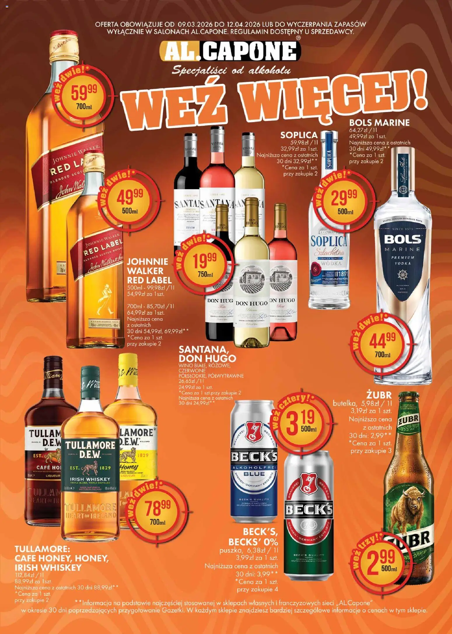 Al.Capone gazetka od 09.03.2026 | Strona: 2 | Produkty: Red label, Vodka, Wódka, Whisky