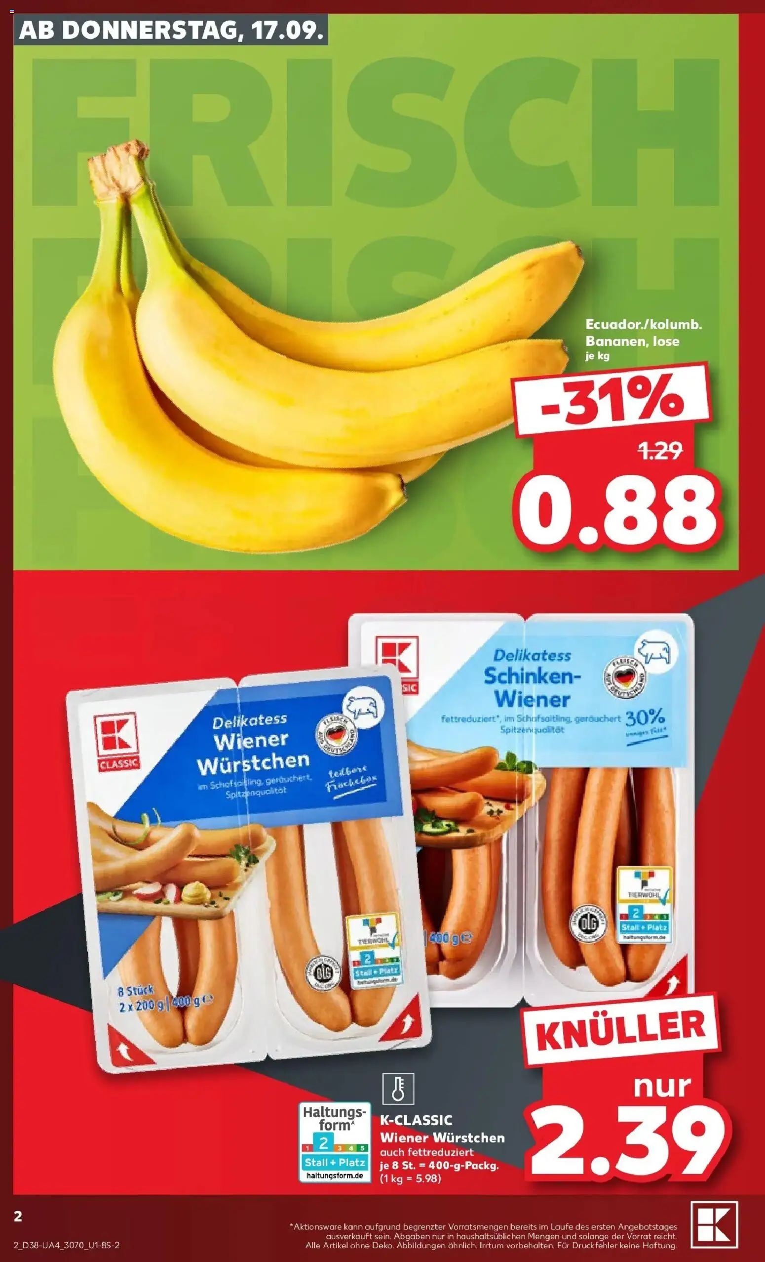 Prospekt Kaufland ab 17.09.2026 » Angebote Online zum Blättern | Seite: 2 | Produkte: Wiener wurstchen, Schinken