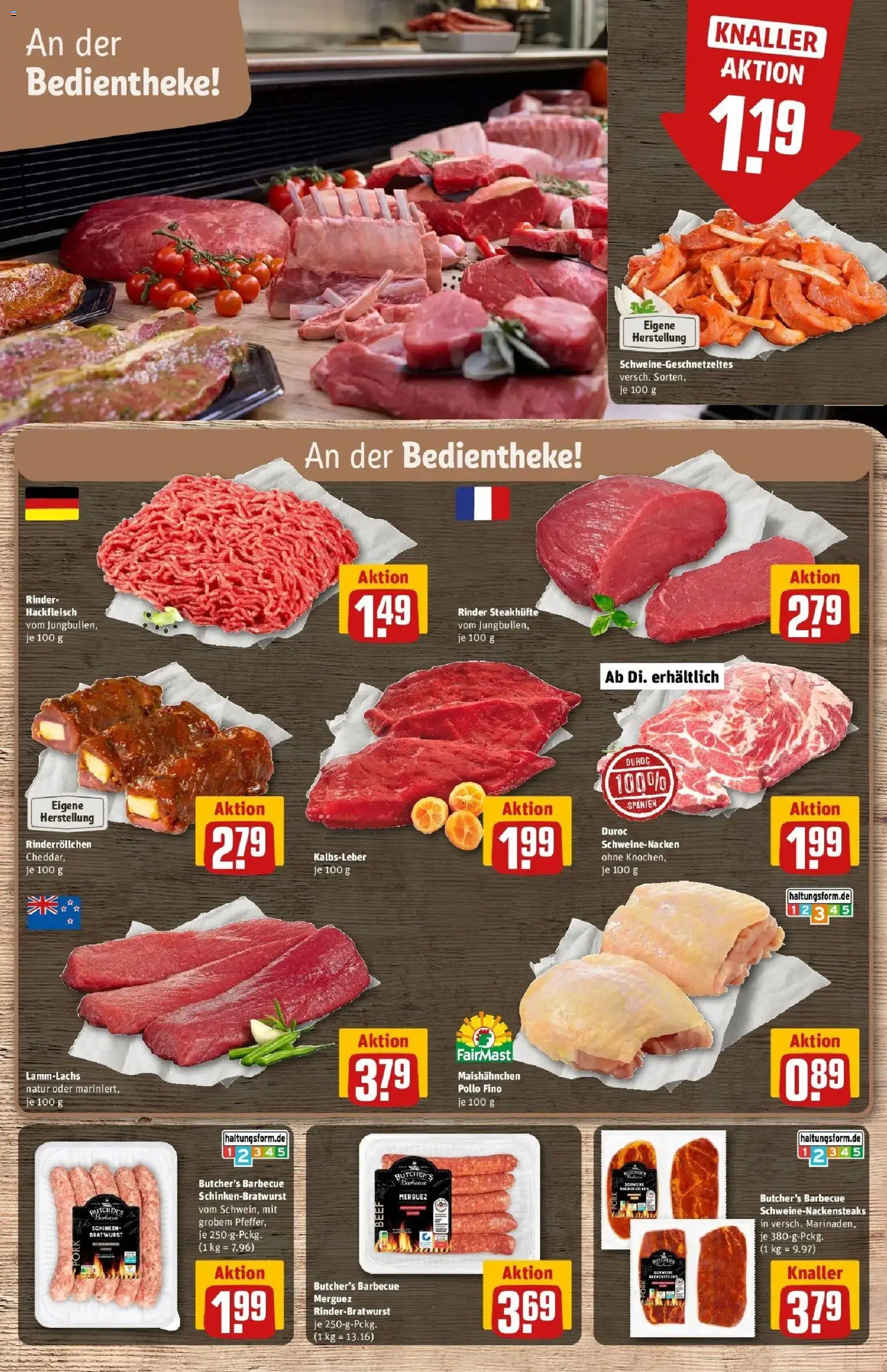 REWE Prospekt ab 31.08.2026 zum Blättern » Angebote | Seite: 8 | Produkte: Bratwurst, Schweinenacken, Kalbsleber, Schinken