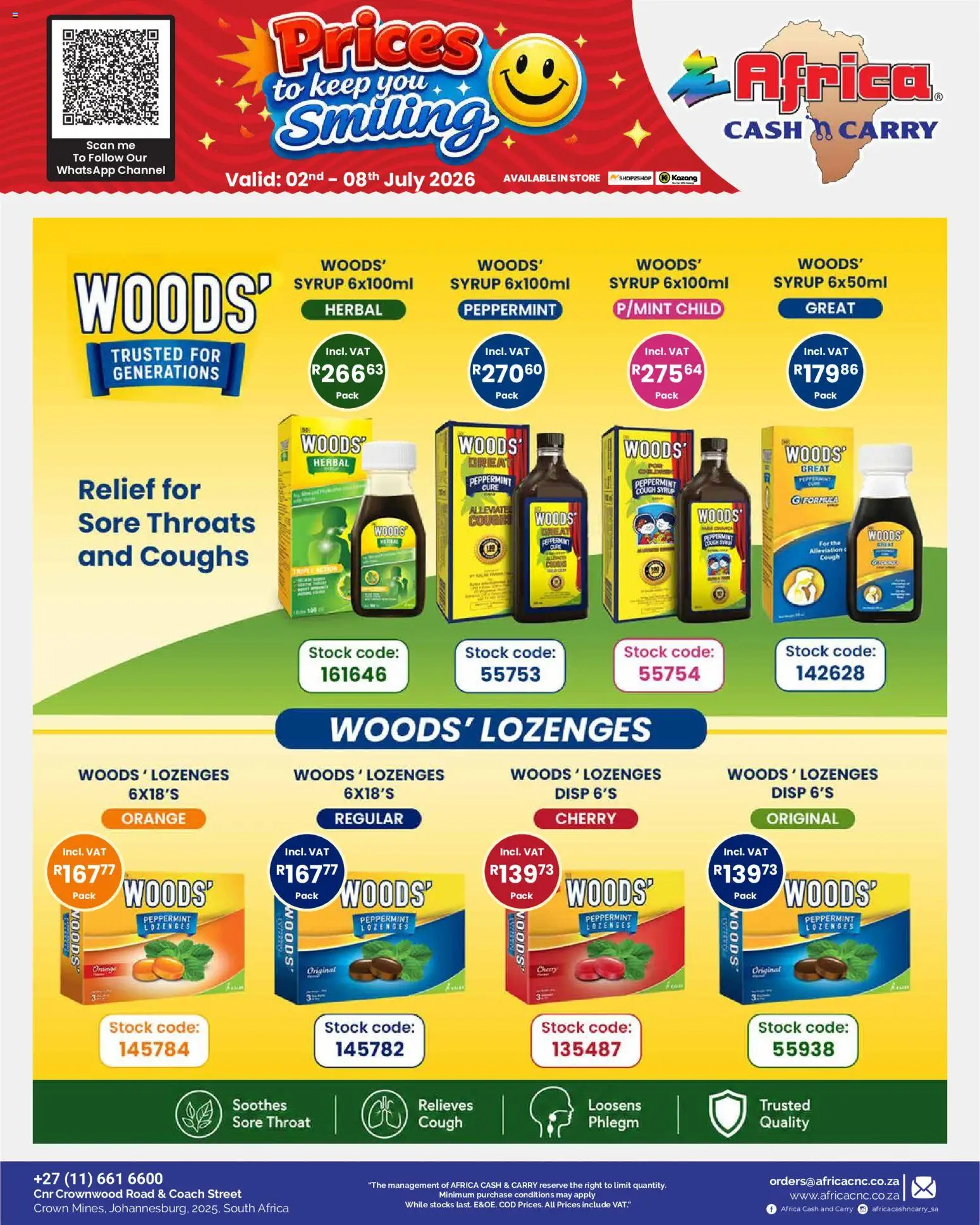New Africa Cash & Carry catalogue – valid from 02/07/2026 | Page: 9 | Products: Cough syrup, Lozenges, Stock, Syrup