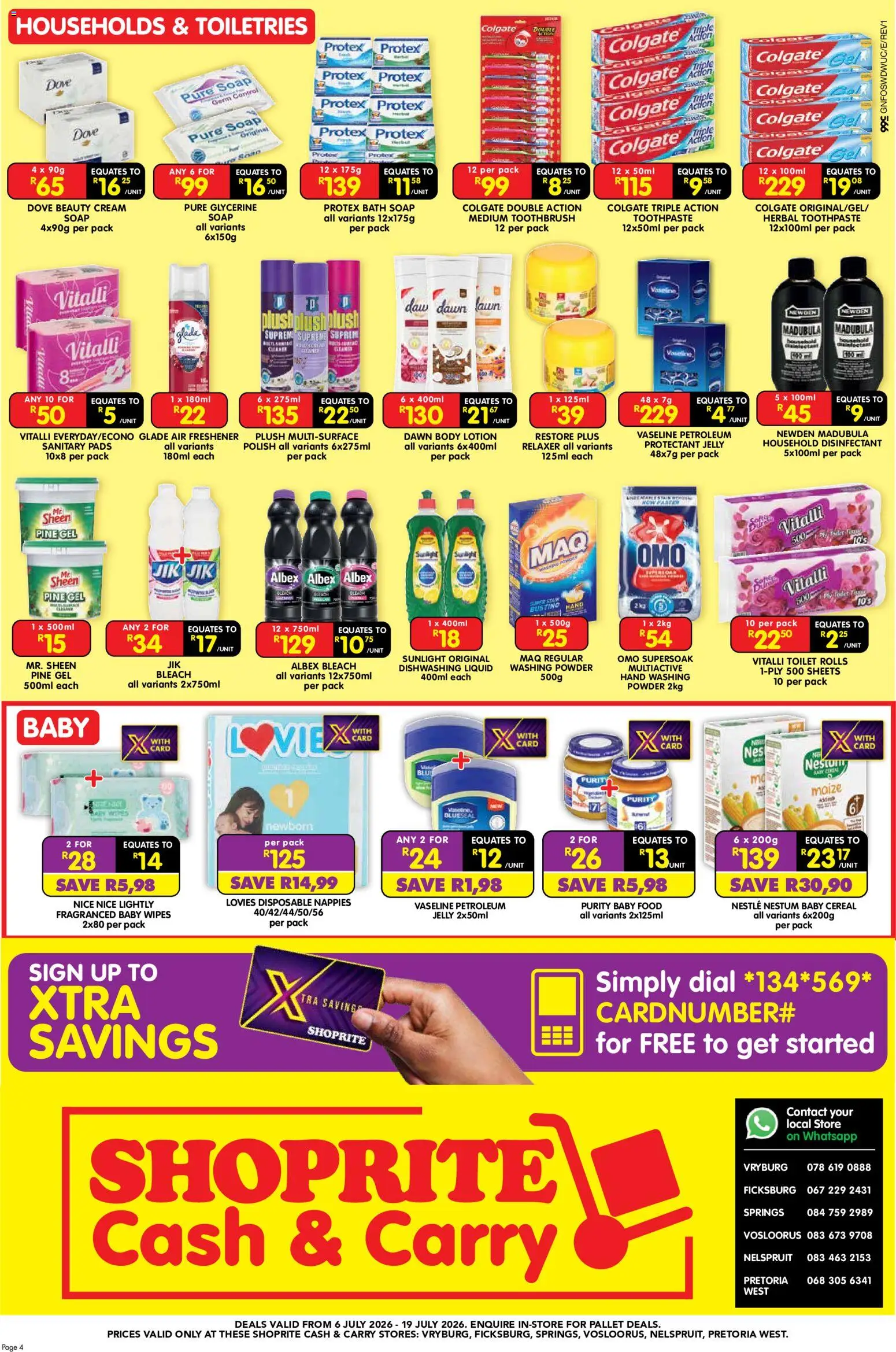 New Shoprite catalogue – valid from 06/07/2026 | Page: 4 | Products: Bath, Bleach, Baby food, Nappies