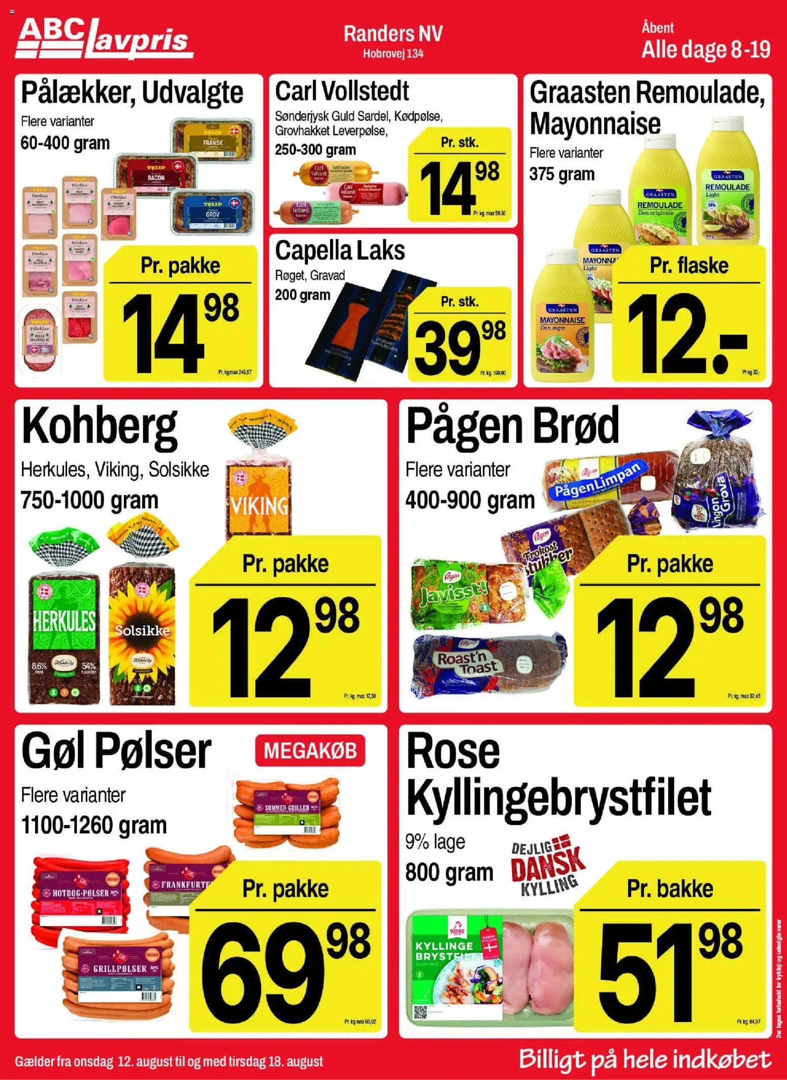 Abc Lavpris tilbudsavis – gyldig fra 12/08/2026 | Side: 3 | Produkter: Brød, Spegepølse, Grillpølser, Bacon