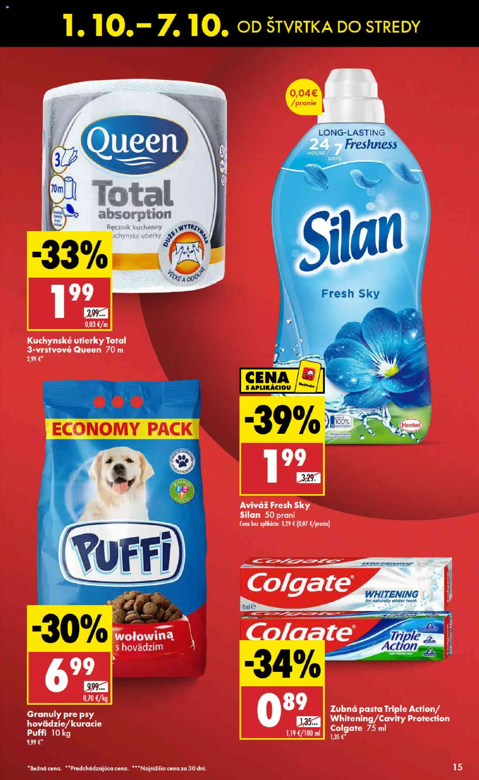 Nové Biedronka akcie – leták je platný od 01.10.2026 | Strana: 15 | Produkty: Silan, Zubná pasta, Aviváž, Kuchynské utierky