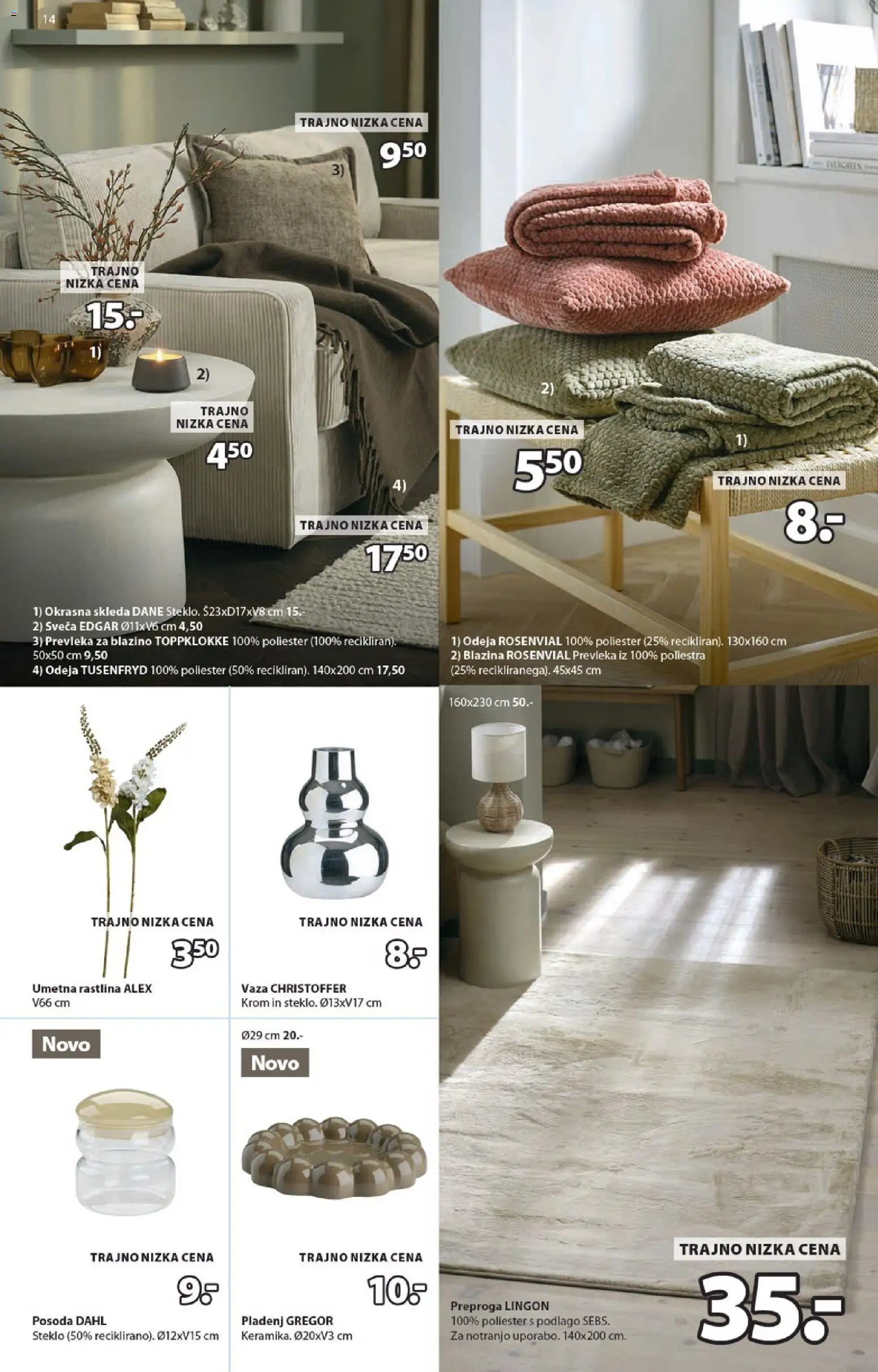 Novi JYSK katalog ponudbe – veljaven od 30.09.2026 | Stran: 14 | Izdelki: Blazina, Odeja, Umetna rastlina, Preproga