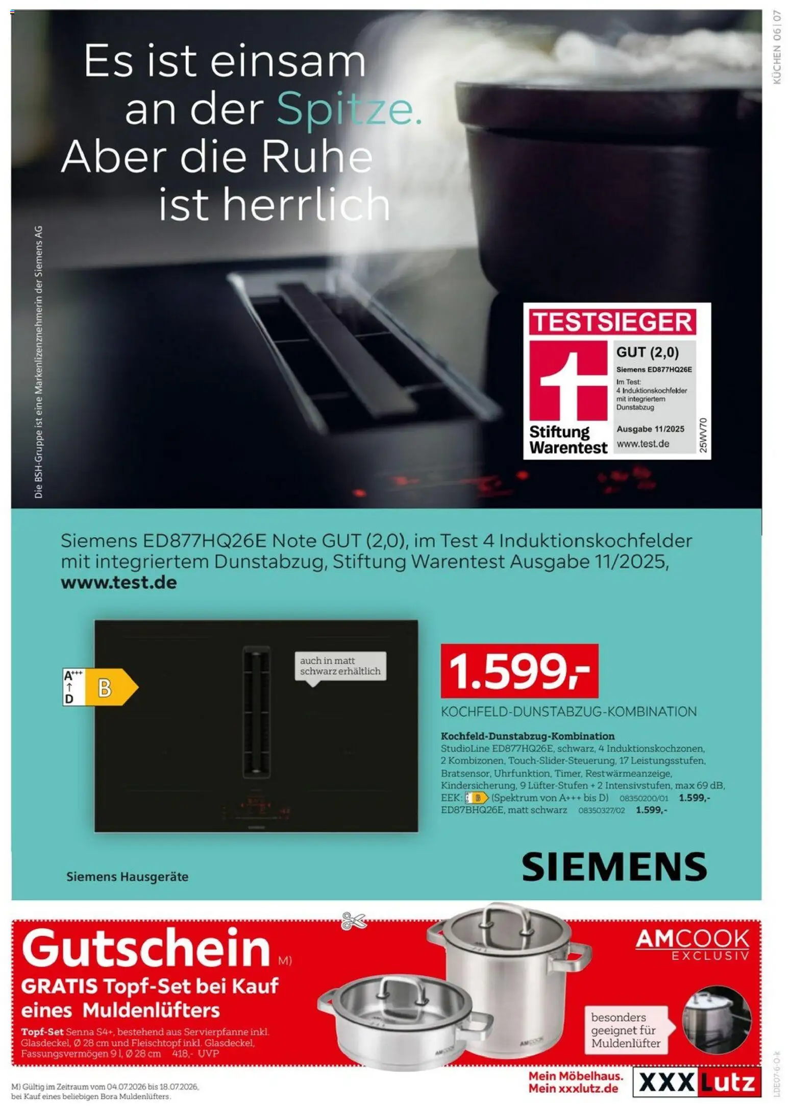 XXXLutz Nr. 1 bei Küchen – gültig ab 04.07.2026 | Seite: 7 | Produkte: Siemens, Dunstabzug, Kuchen