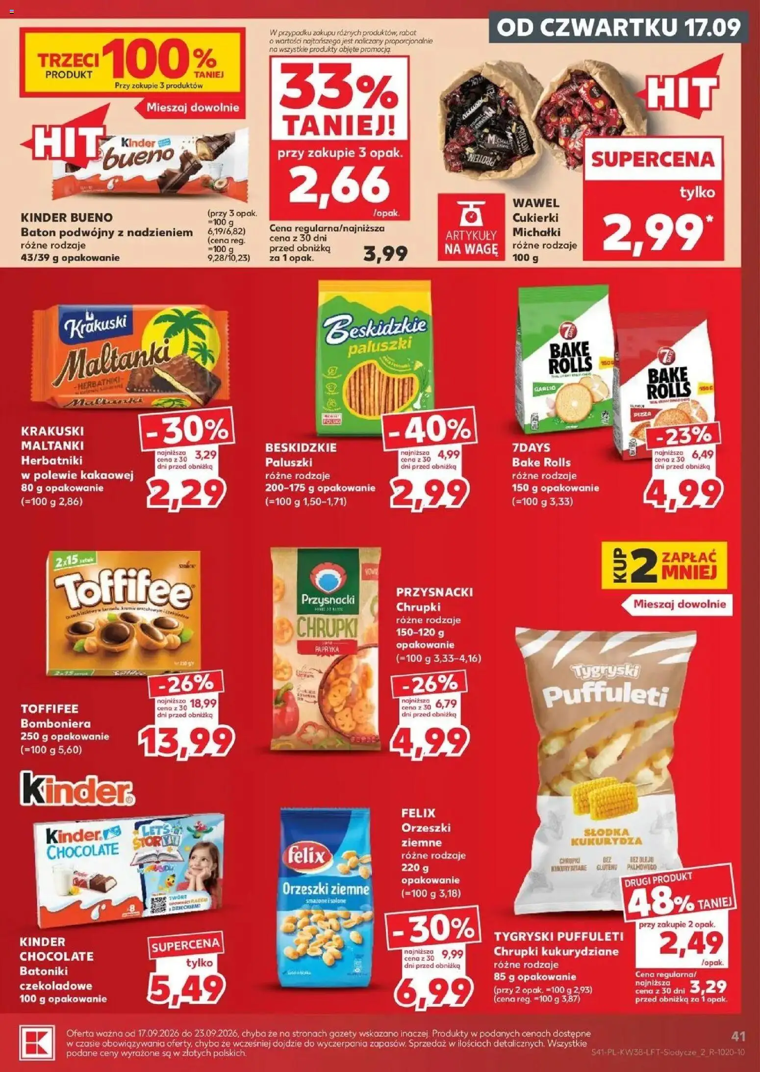Kaufland gazetka od 17.09.2026 - od jutra PDF | Strona: 41 | Produkty: Kinder Bueno, Pizza, Cukierki, Kinder Chocolate